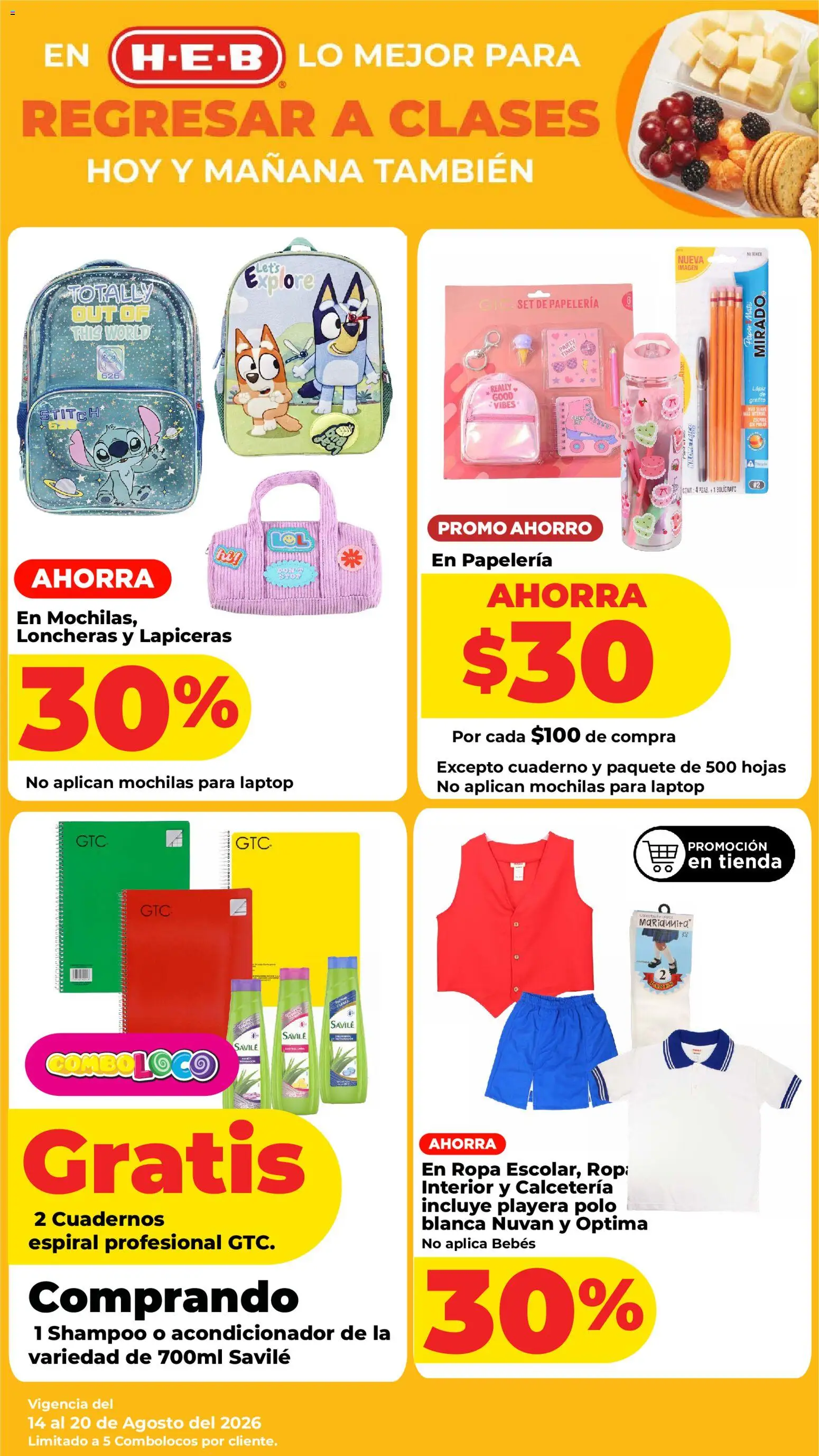 Nuevas ofertas de H-E-B válidas en toda la República Mexicana desde el 14/08/2026. ¡Encuentra las mejores ofertas en H-E-B folleto! | Página: 17 | Productos: Cuaderno, Shampoo, Acondicionador, Laptop