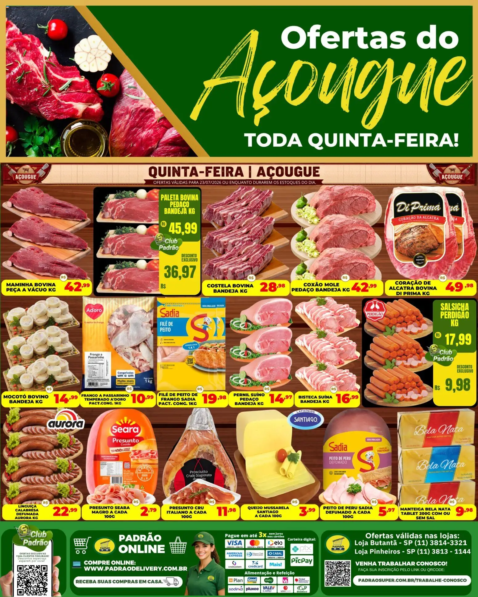 Supermercado Padrão Folheto - válido de 23/07/2026 | Página: 1 | Produtos: Maminha, Presunto, Nata, Frango