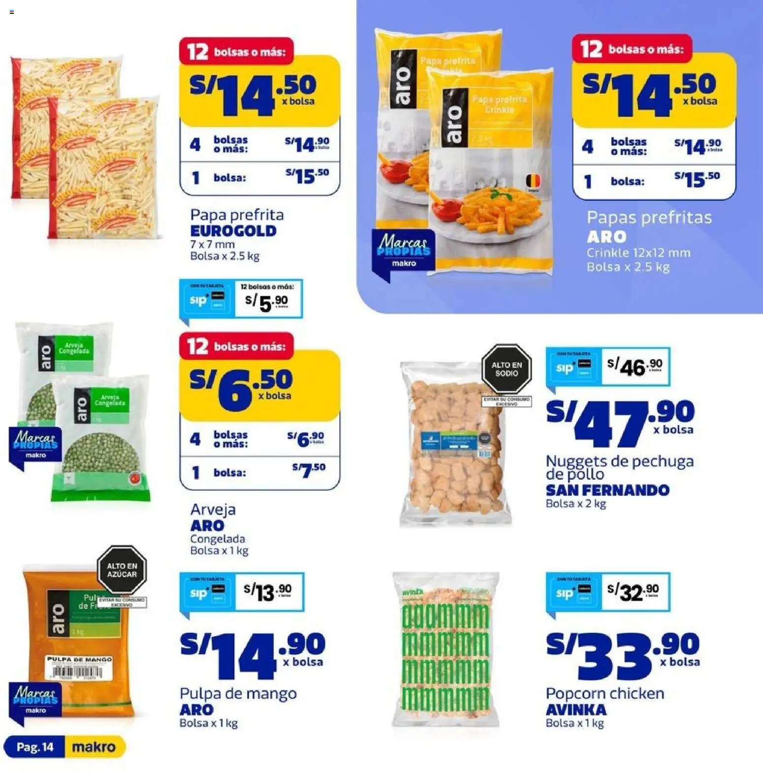 Catálogo Makro válido desde 13/08/2026 | Página: 14 | Productos: Mango, Pollo, Papas, Azúcar