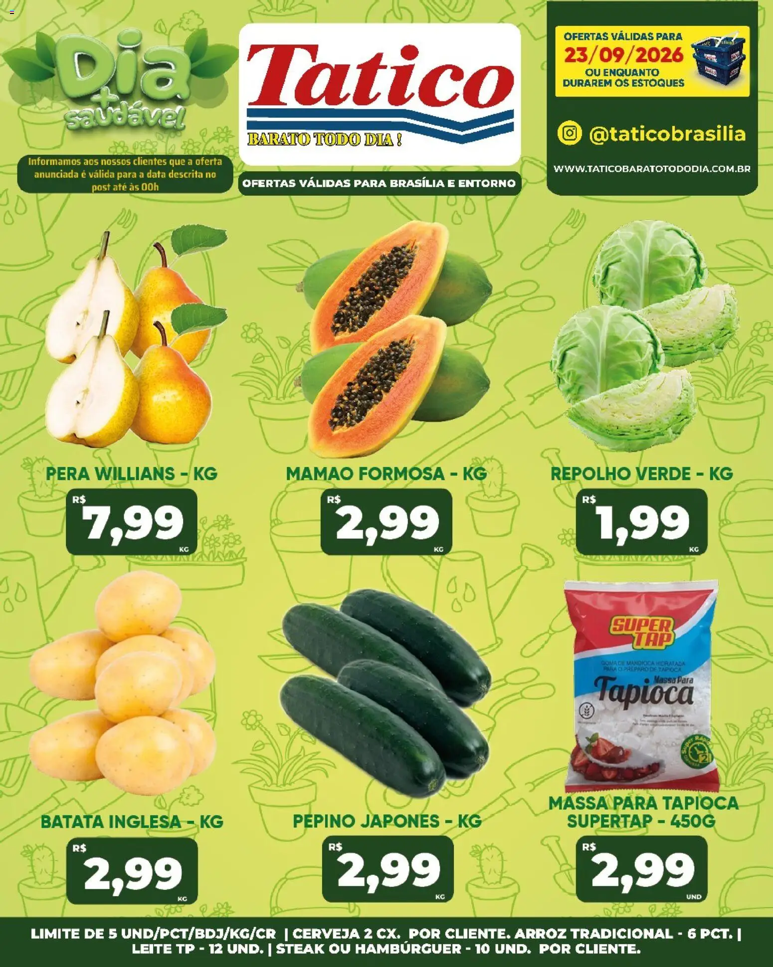 Tatico Folheto - válido de 23/09/2026 | Página: 19 | Produtos: Pera, Repolho, Hambúrguer, Mamão