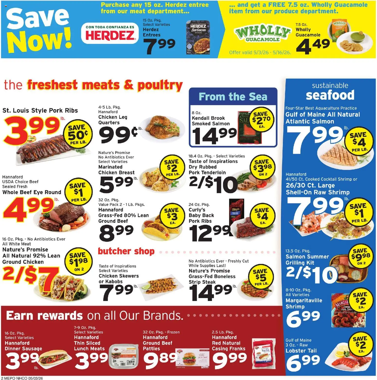 Hannaford Weekly Ad - valid from 03.05.2026 | Page: 2 | Products: Pork, Seafood, Sausage, Poultry
