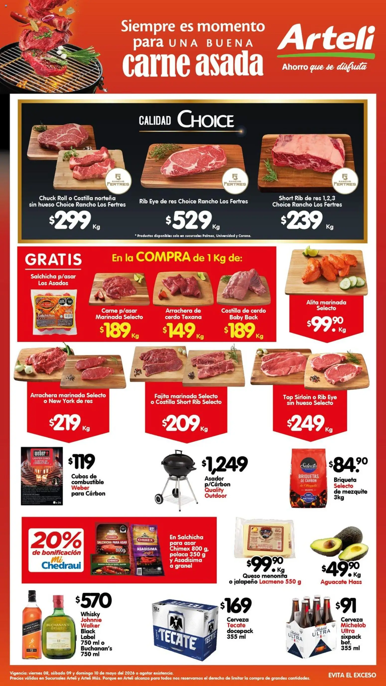 Nuevas ofertas de Arteli válidas en toda la República Mexicana desde el 08.05.2026. ¡Encuentra las mejores ofertas en Arteli folleto Carnes & Cortes! | Página: 1 | Productos: Queso, Cerveza, Res, Top