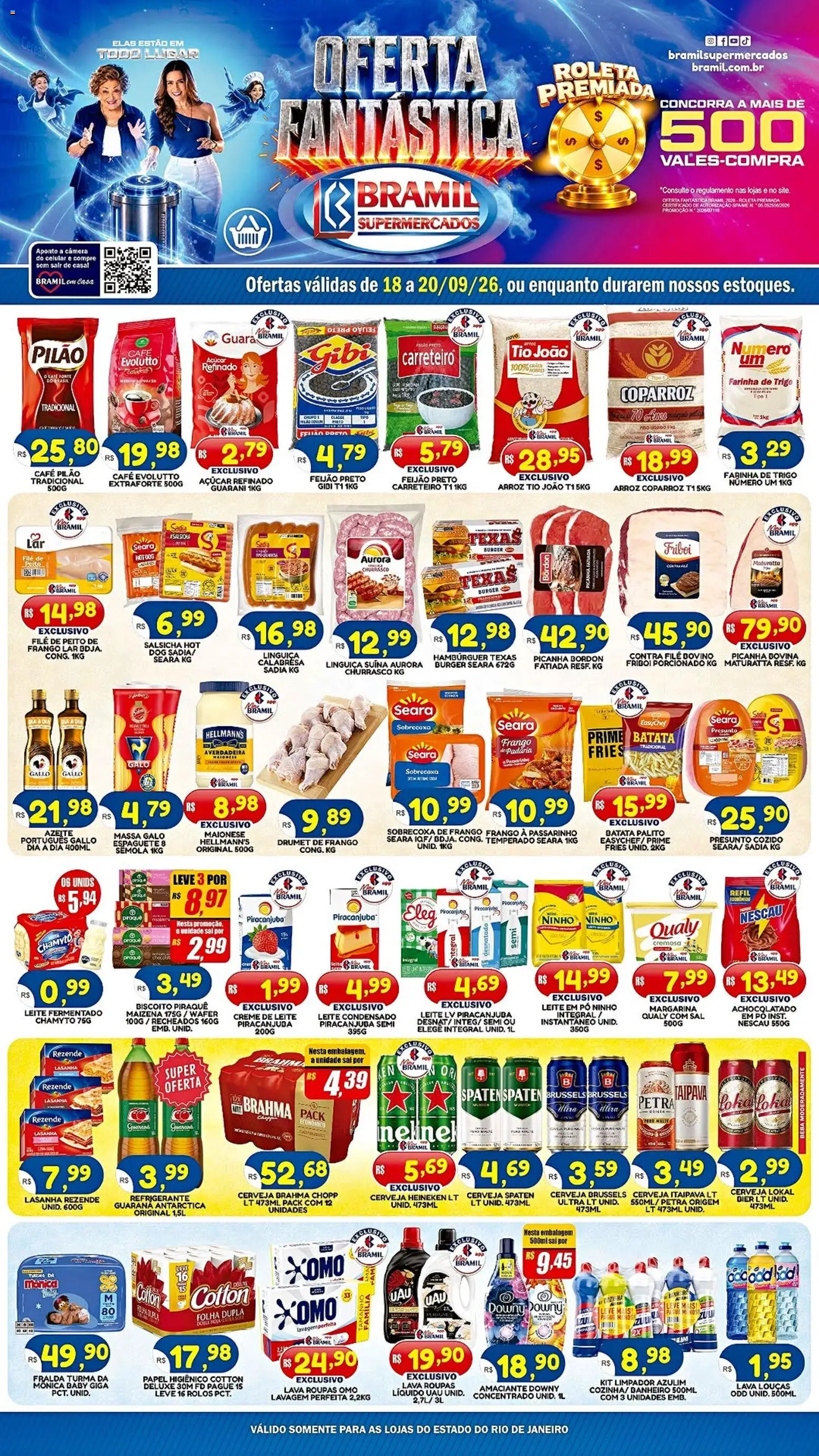 Bramil Supermercados Folheto - válido de 18/09/2026 | Página: 1 | Produtos: Sobrecoxa de frango, Picanha Bordon, Frango, Papel higiênico