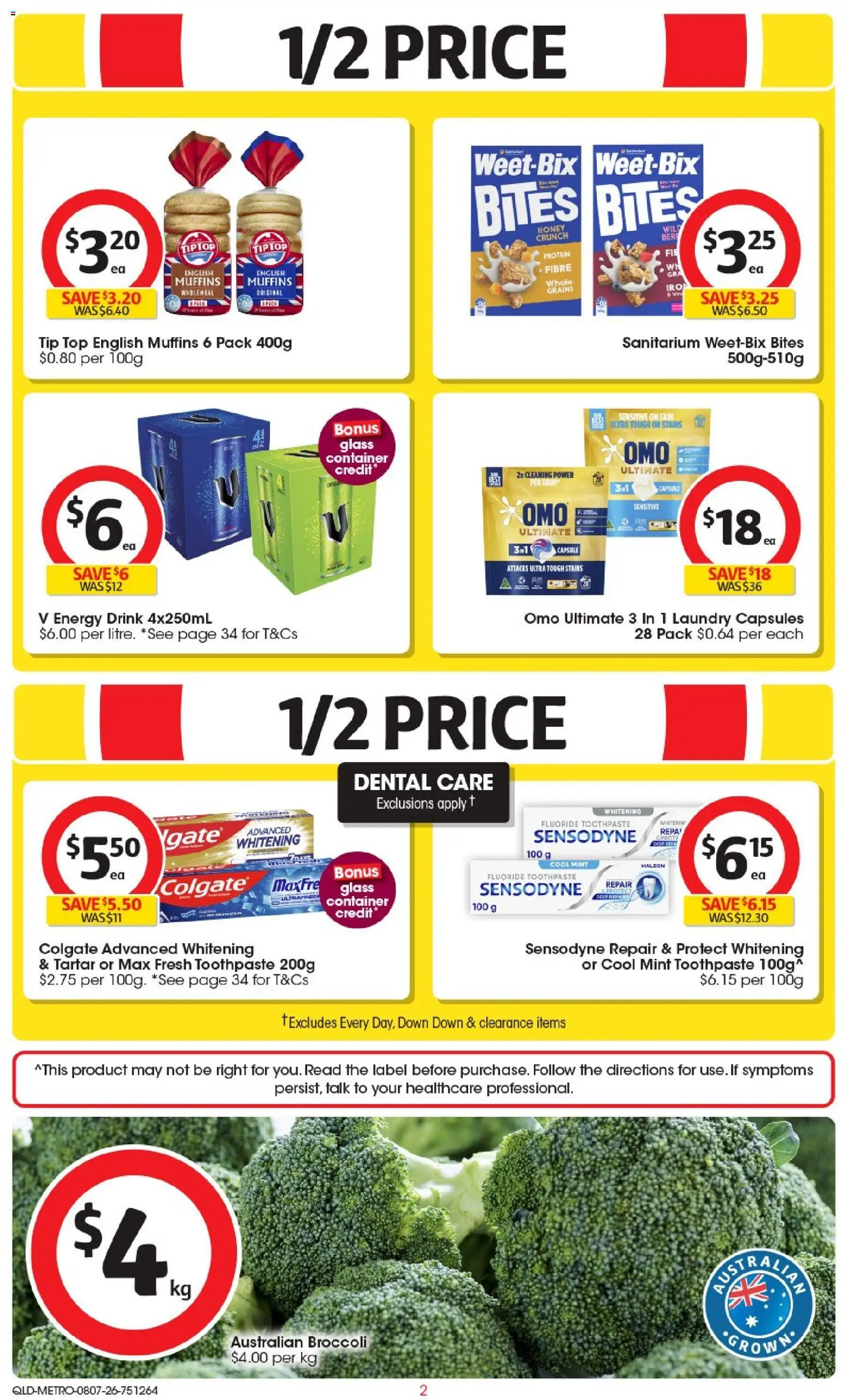 Coles catalogue - valid from 08/07/2026 | Page: 2 | Products: Energy drink, Muffins, Laundry, Dental care