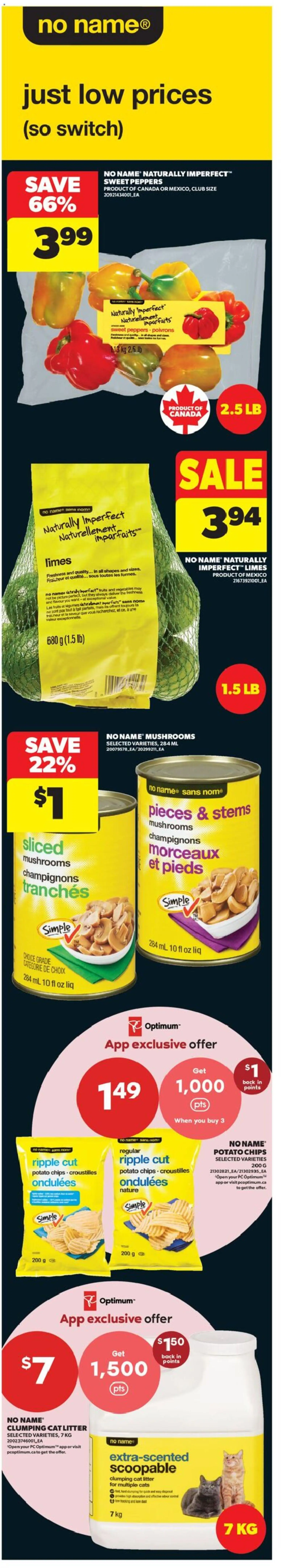 Real Canadian Superstore flyer valid from Jul 23, 2026 | Page: 1 | Products: Chips, PC, Cat litter, Mushrooms