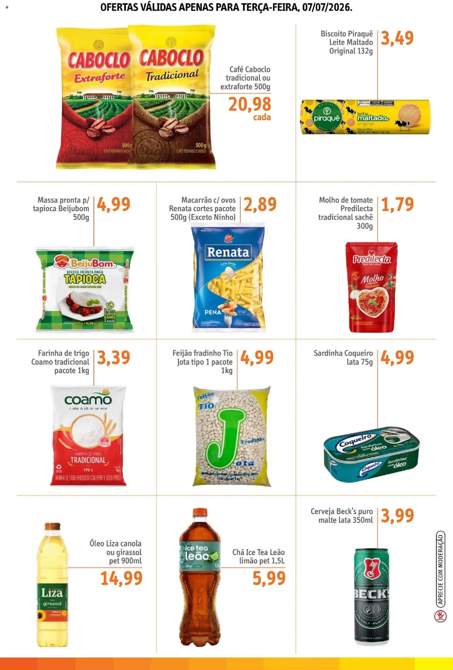 Sonda Folheto - válido de 07/07/2026 | Página: 4 | Produtos: Biscoito, Leite, Cerveja, Macarrão