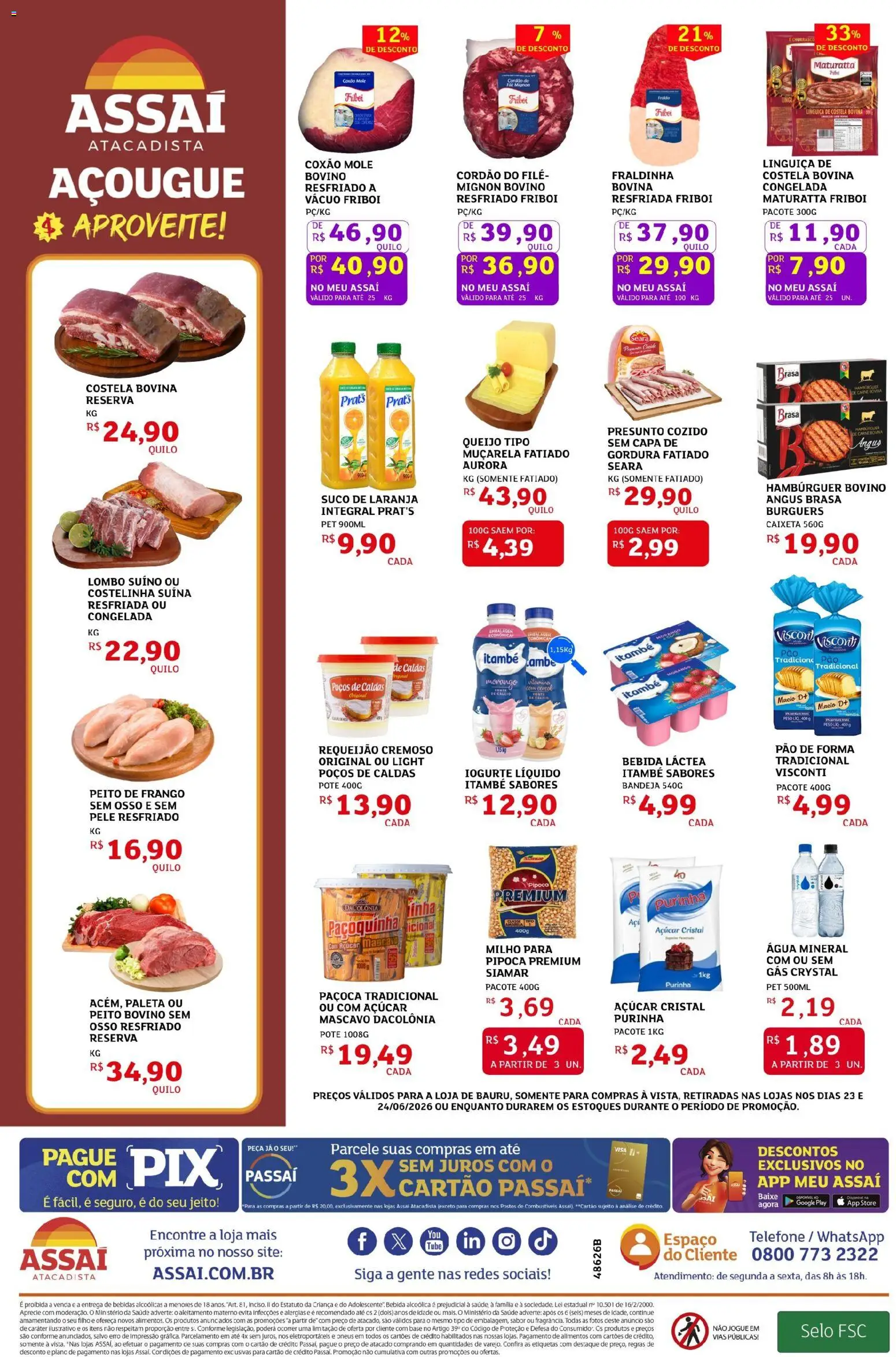 Assaí Atacadista Folheto - válido de 23/06/2026 | Página: 2 | Produtos: Presunto, Base, Hambúrguer, Frango