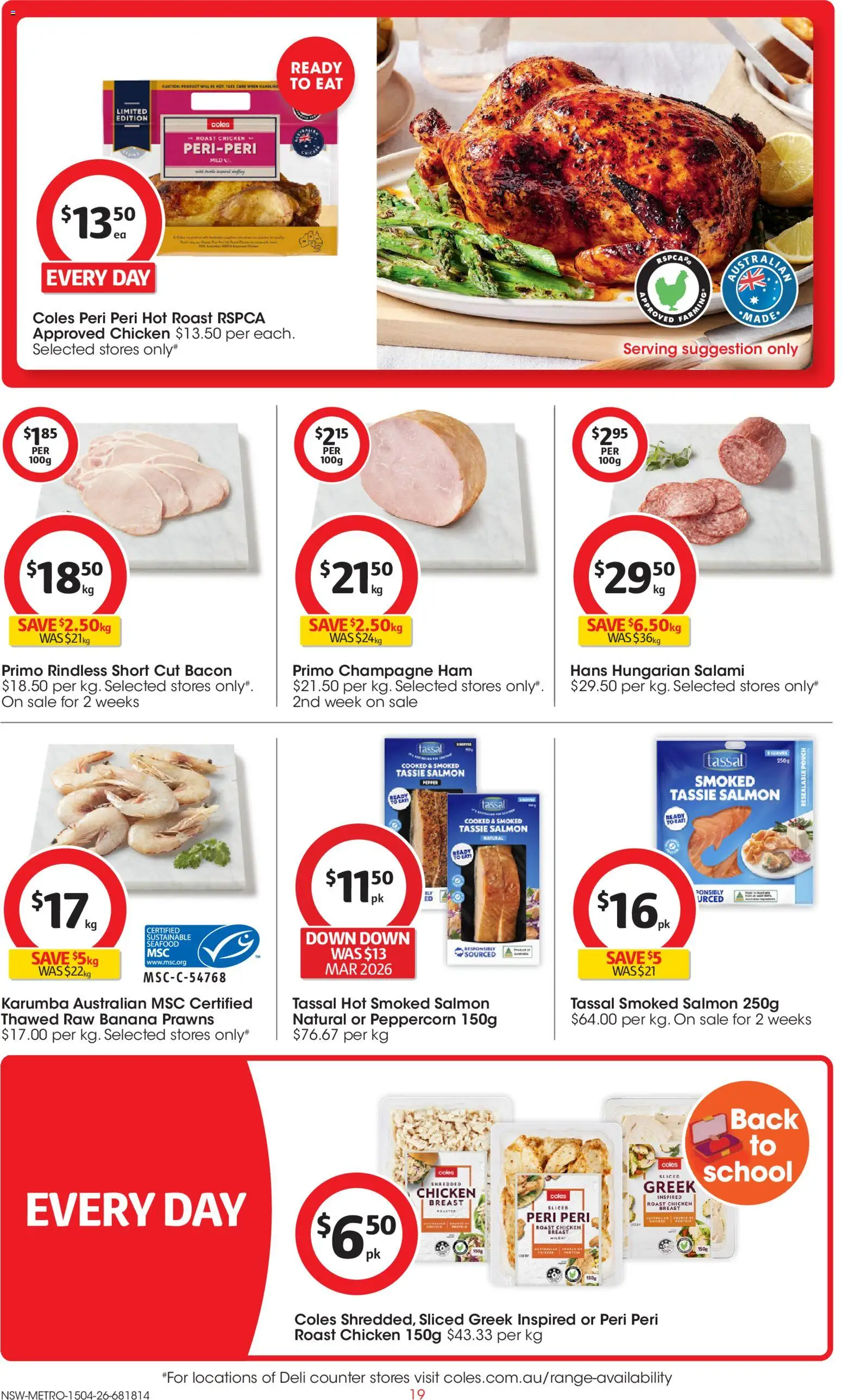 Coles catalogue - valid from 15.04.2026 | Page: 19 | Products: Ham, Chicken, Prawns, Sustainable