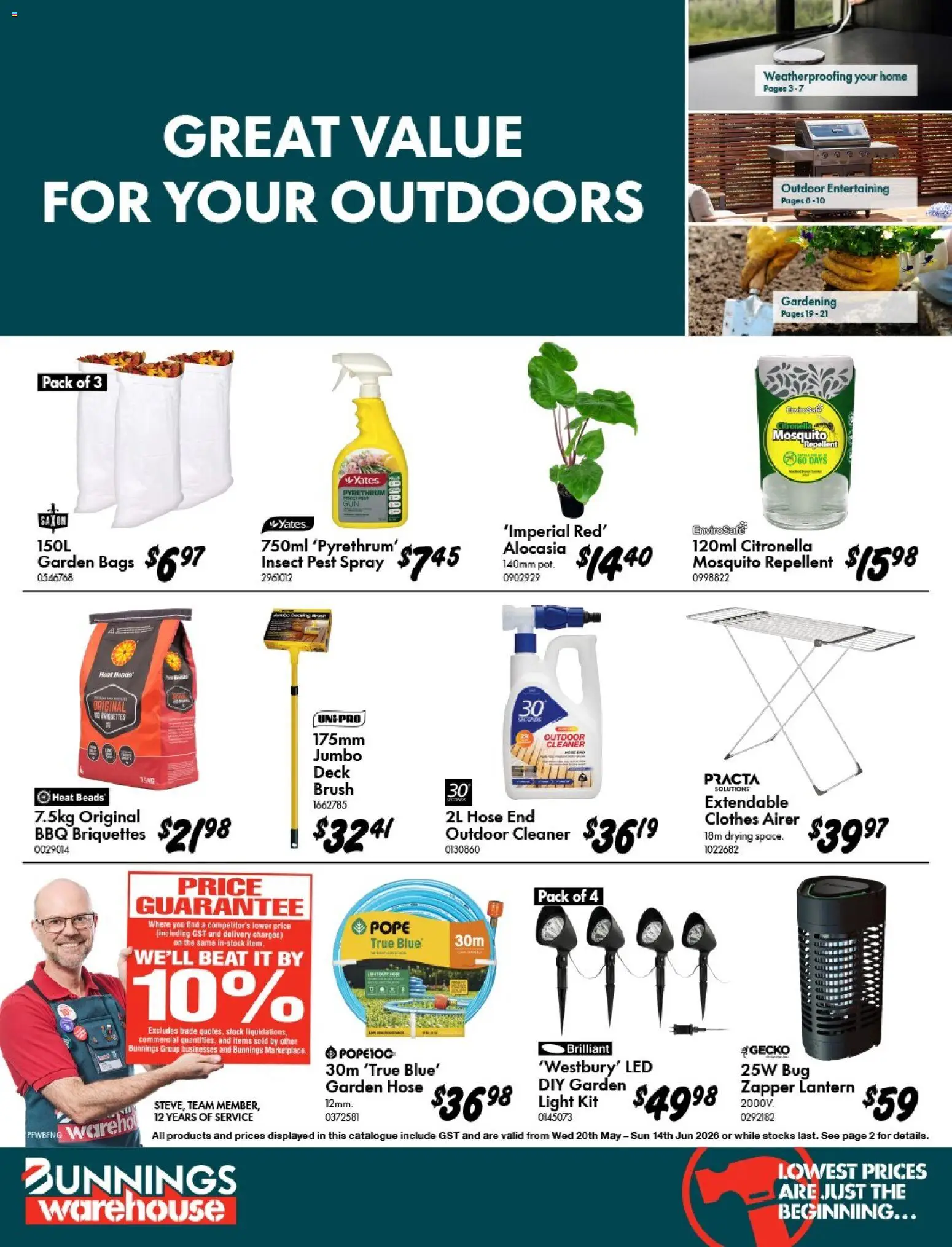 Bunnings Warehouse catalogue - valid from 20.05.2026 | Page: 1 | Products: Garden hose, Light, Pot, Cleaner