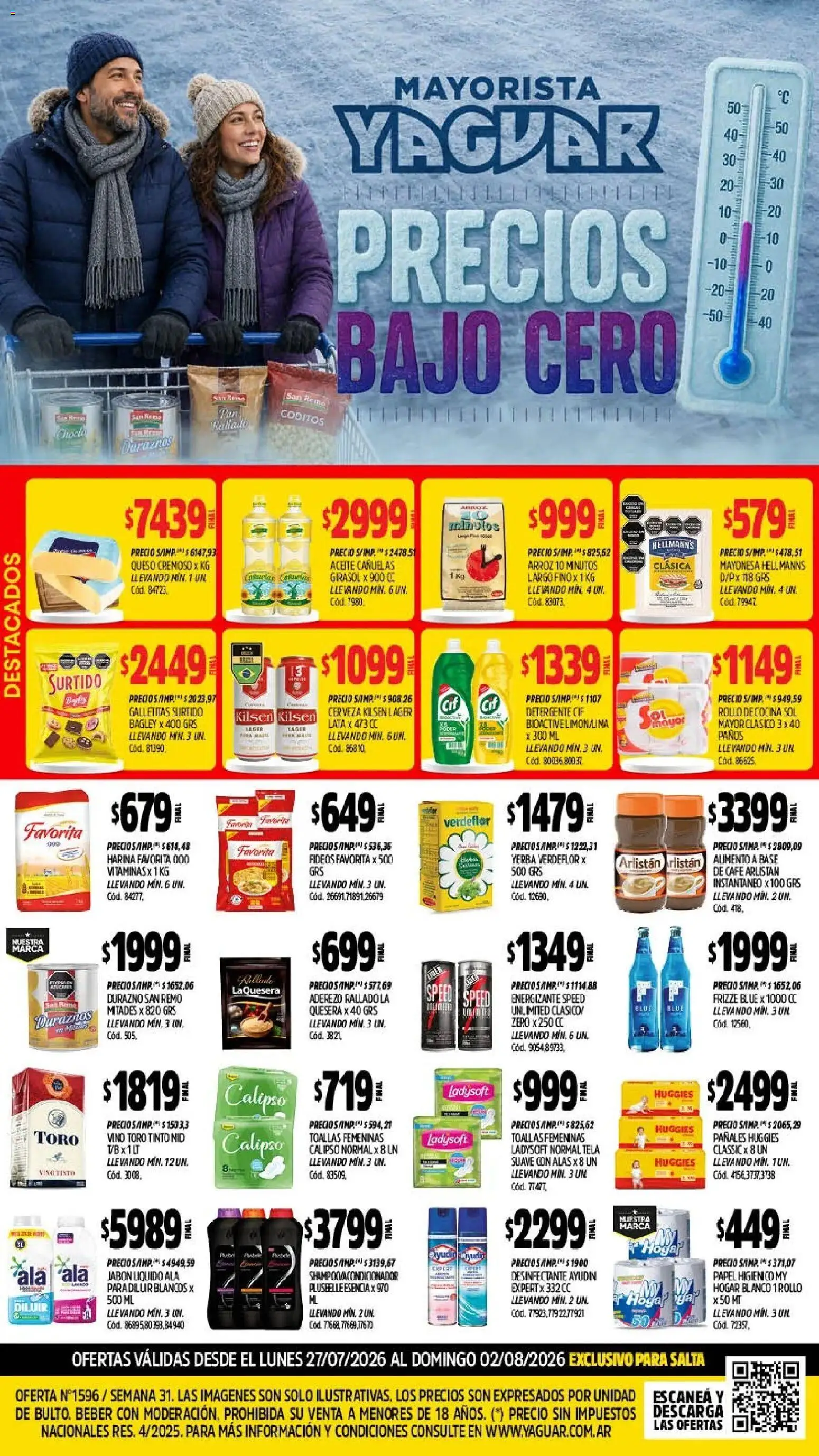 Yaguar - Oferta Semanal Salta │ válido desde el 27/07/2026 | Página: 1 | Productos: Durazno, Aderezo, Jabón líquido, Pañales