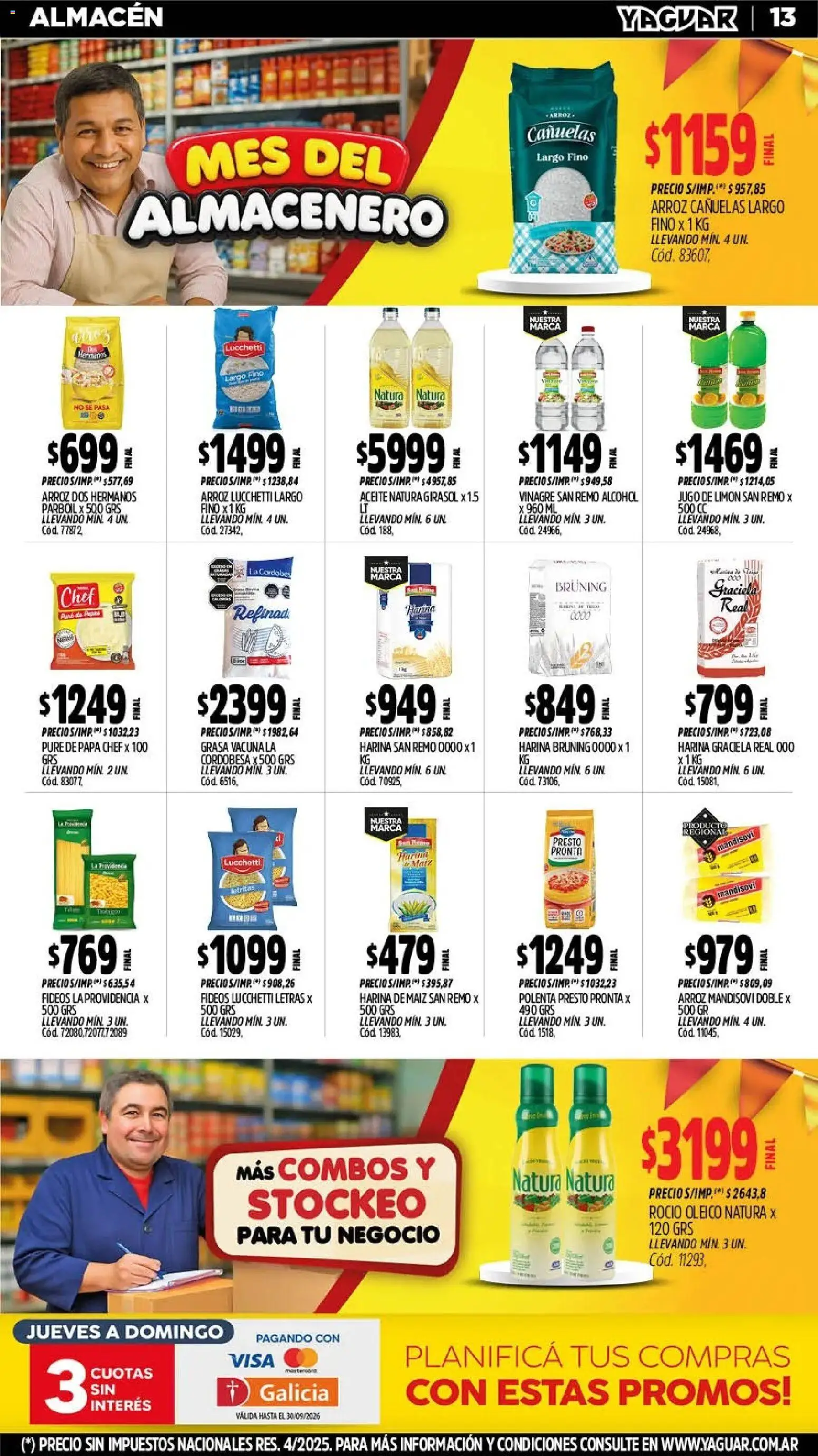 Yaguar - Oferta Semanal Córdoba │ válido desde el 28/09/2026 | Página: 13 | Productos: Jugo de limón, Vinagre, Maiz, Fideos