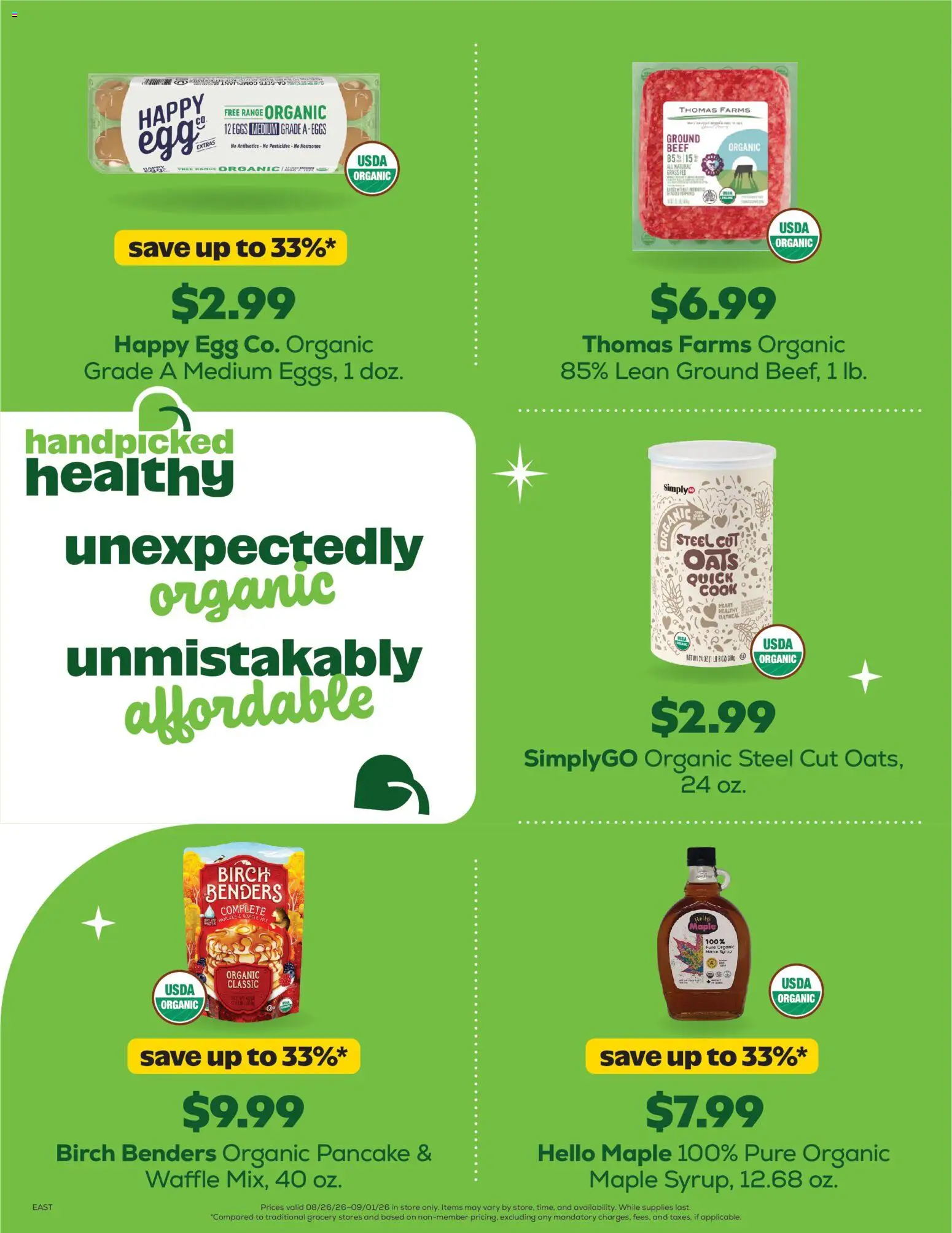 Grocery Outlet Weekly Ad - valid from 08/26/2026 | Page: 2 | Products: Eggs, Beef, Oatmeal, Ground beef