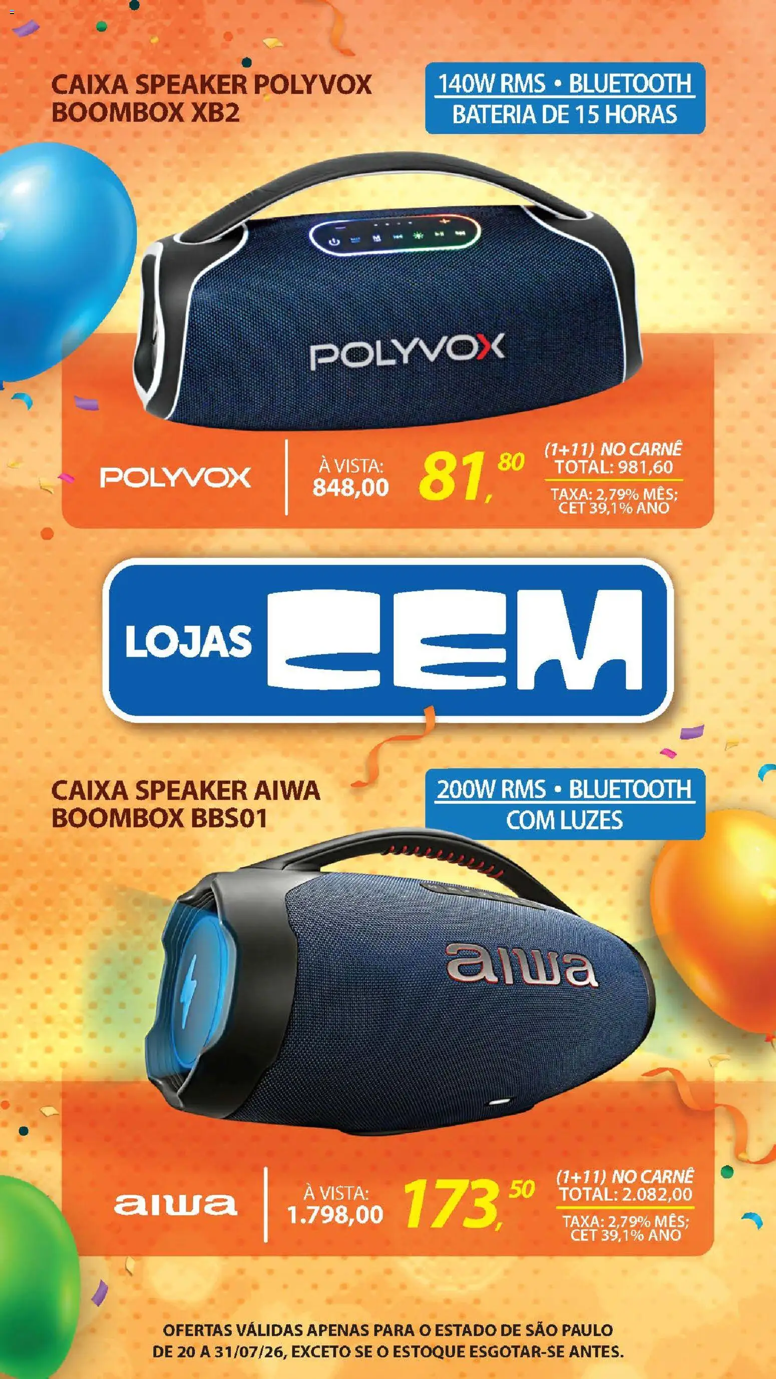 Lojas Cem Folheto - válido de 20/07/2026 | Página: 62 | Produtos: Caixa, Bateria, Carne