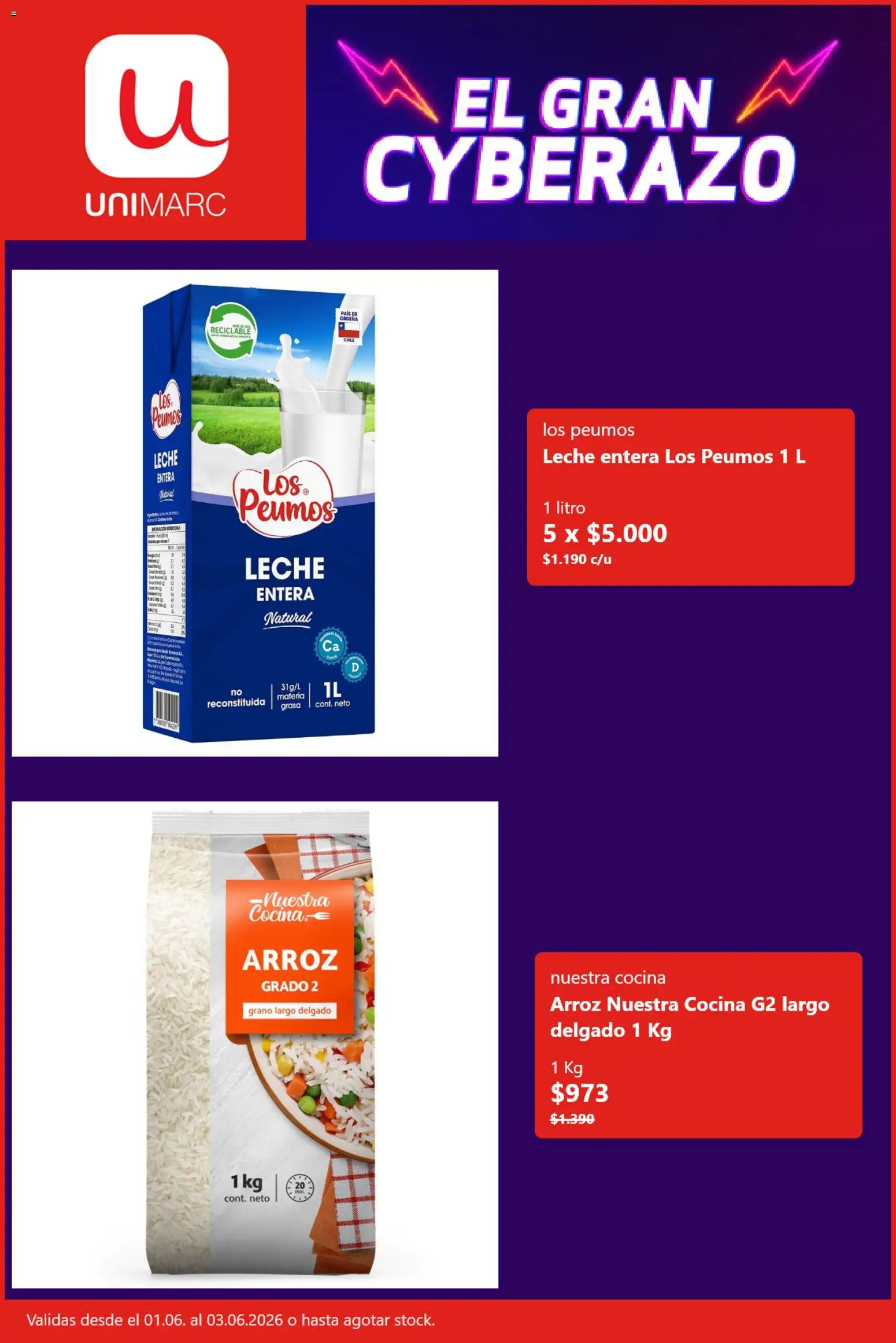 Unimarc Cyber Day │ válido desde el 31.05.2026 | Página: 2 | Productos: Cocina, Leche, Arroz