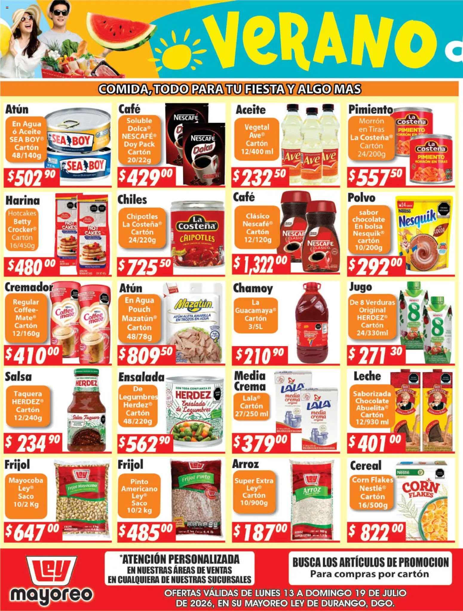 Nuevas ofertas de Casa Ley válidas en toda la República Mexicana desde el 13/07/2026. ¡Encuentra las mejores ofertas en Casa Ley folleto Durango! | Página: 3 | Productos: Harina, Aceite, Café, Arroz
