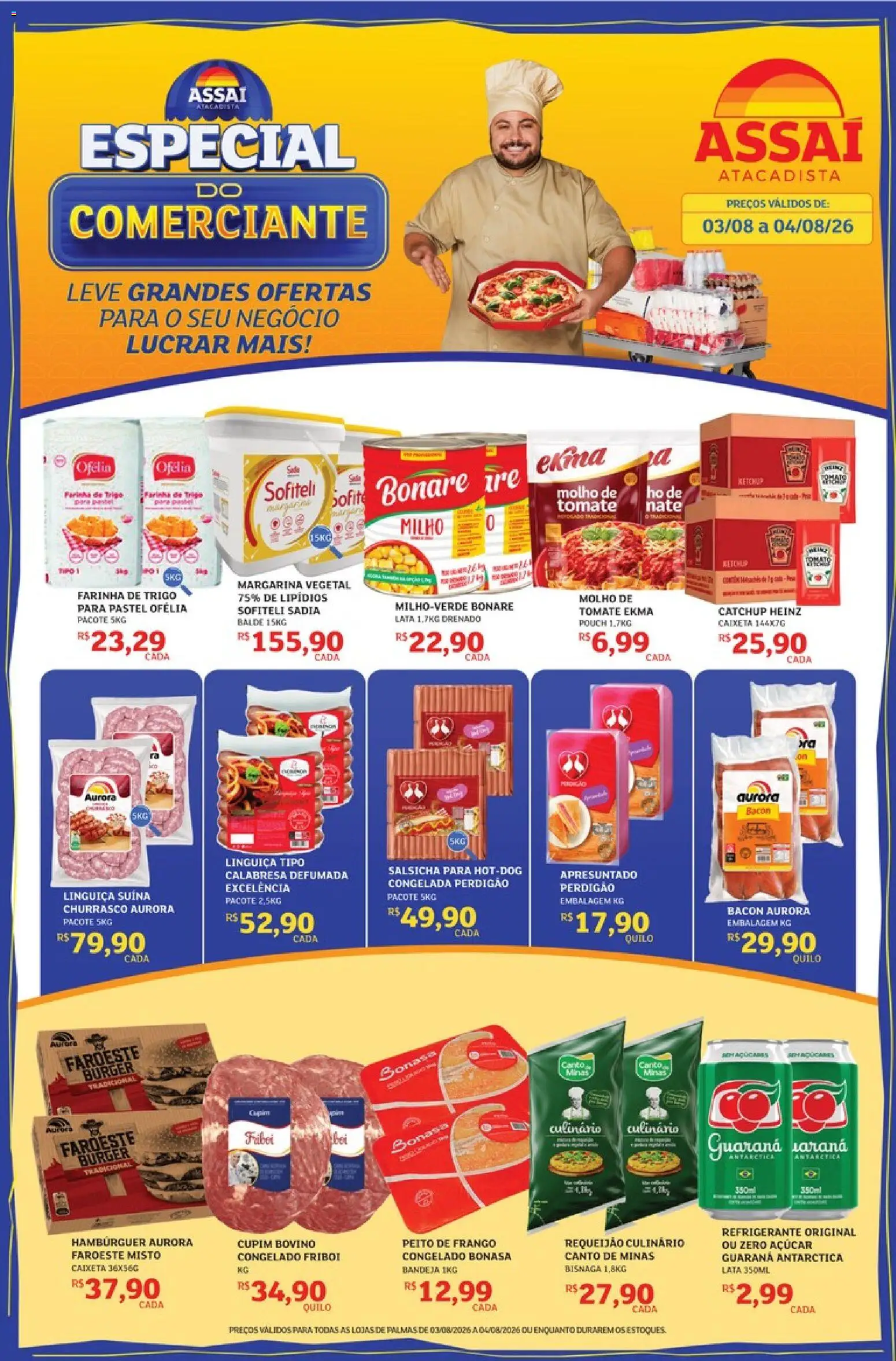 Assaí Atacadista Folheto - válido de 03/08/2026 | Página: 1 | Produtos: Guaraná, Farinha de trigo, Açúcar, Frango