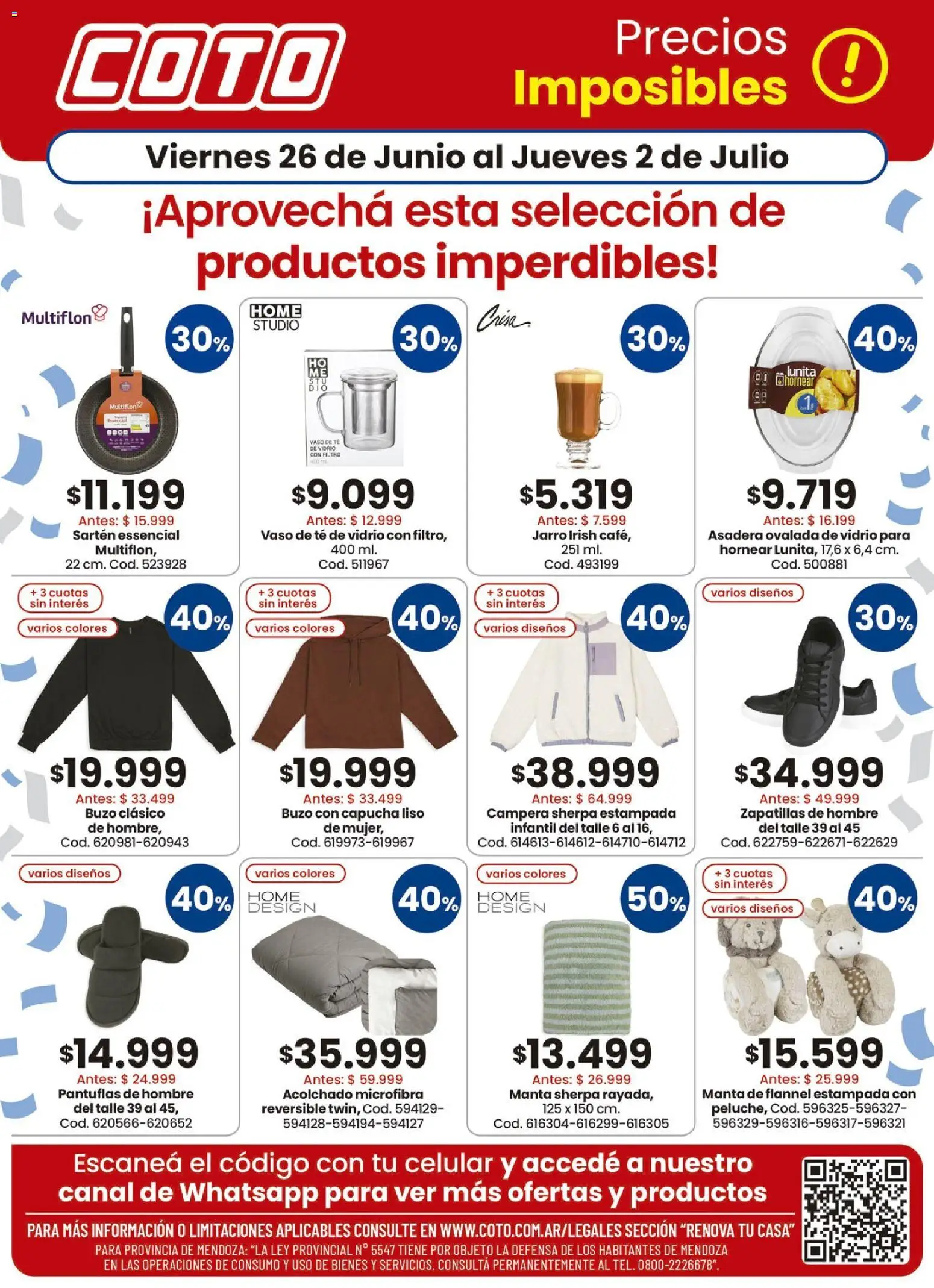 Coto - Renova Productos │ válido desde el 26/06/2026 | Página: 1 | Productos: Buzo, Campera, Acolchado, Zapatillas