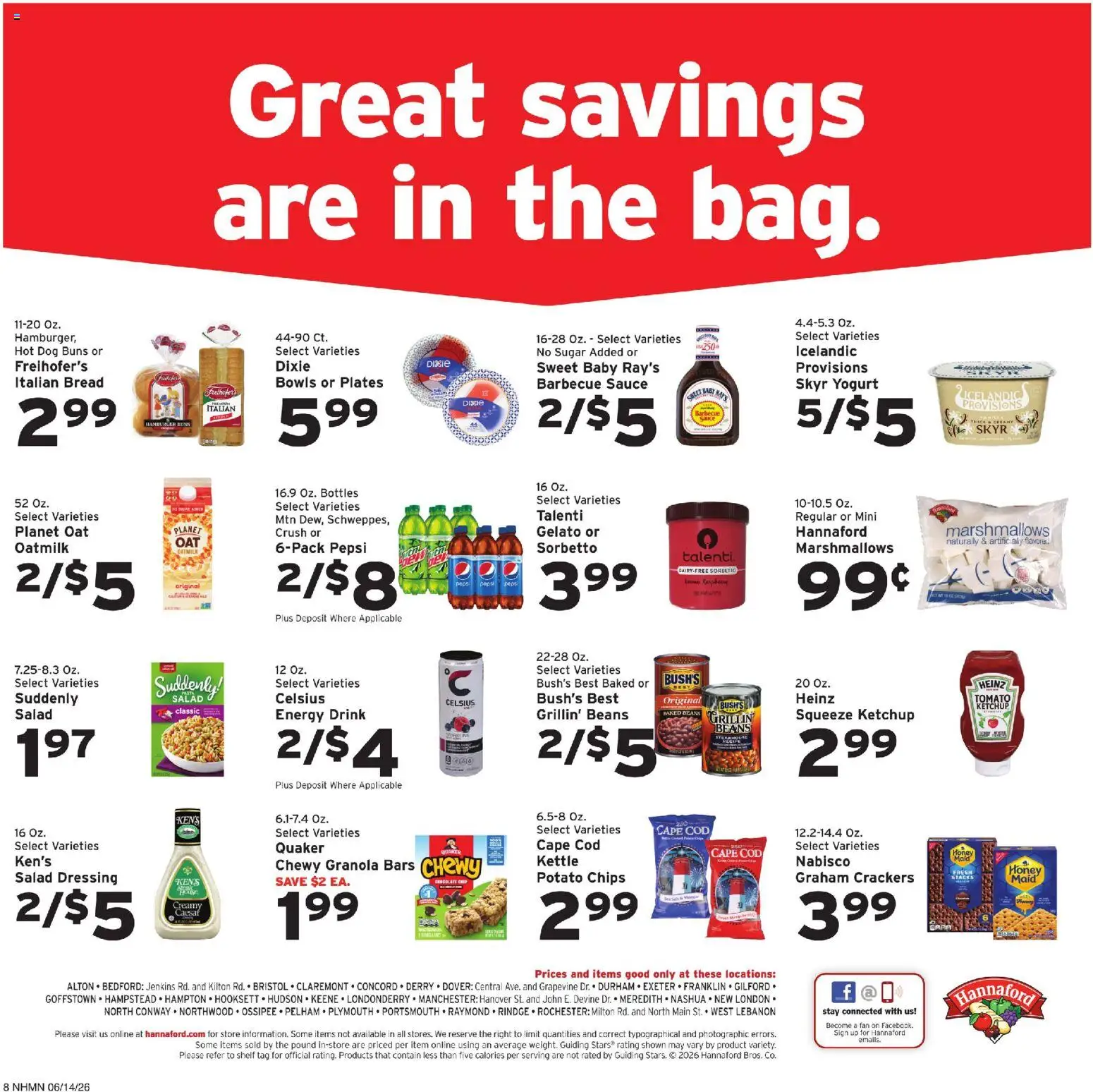 Hannaford Weekly Ad - valid from 14.06.2026 | Page: 8 | Products: Shelf, Bread, Salad, Sauce