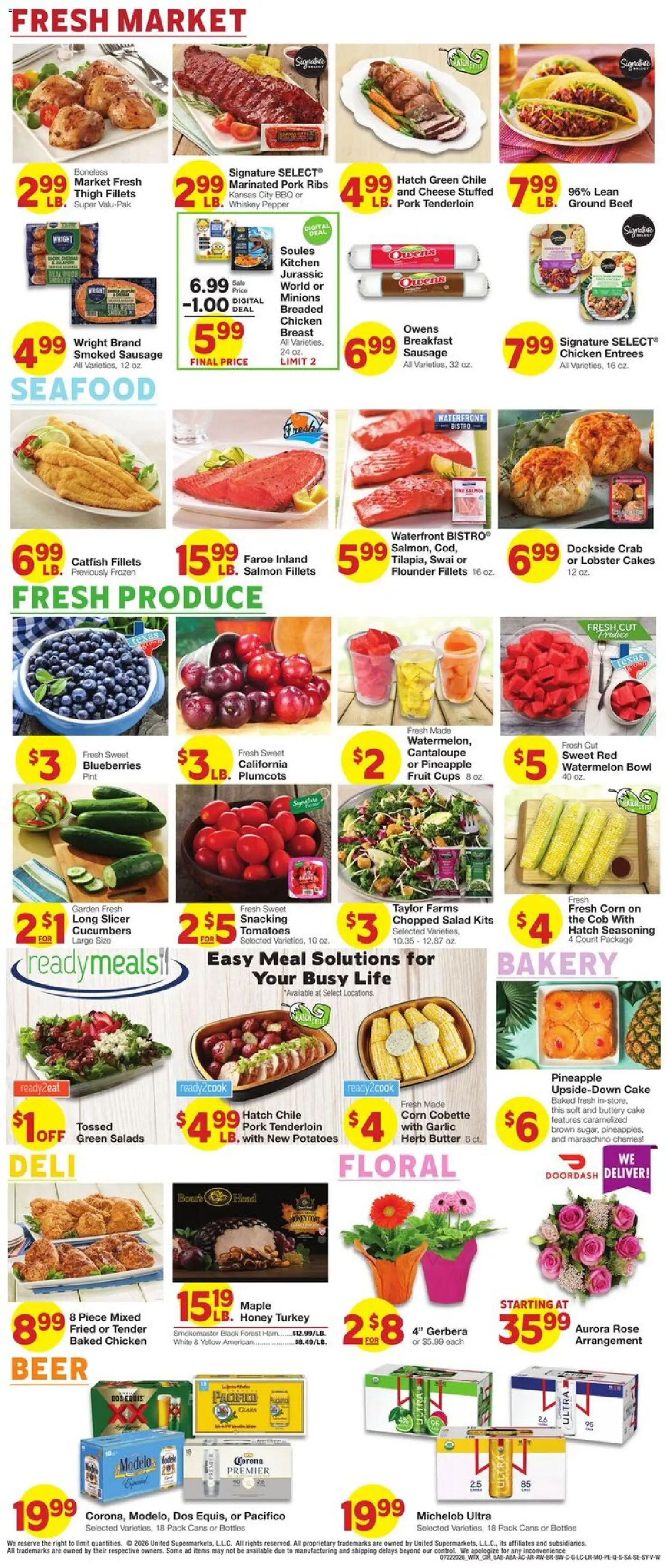United Supermarkets Weekly Ad - valid from 07/22/2026 | Page: 5 | Products: Bakery, Corn, Ham, Pineapple