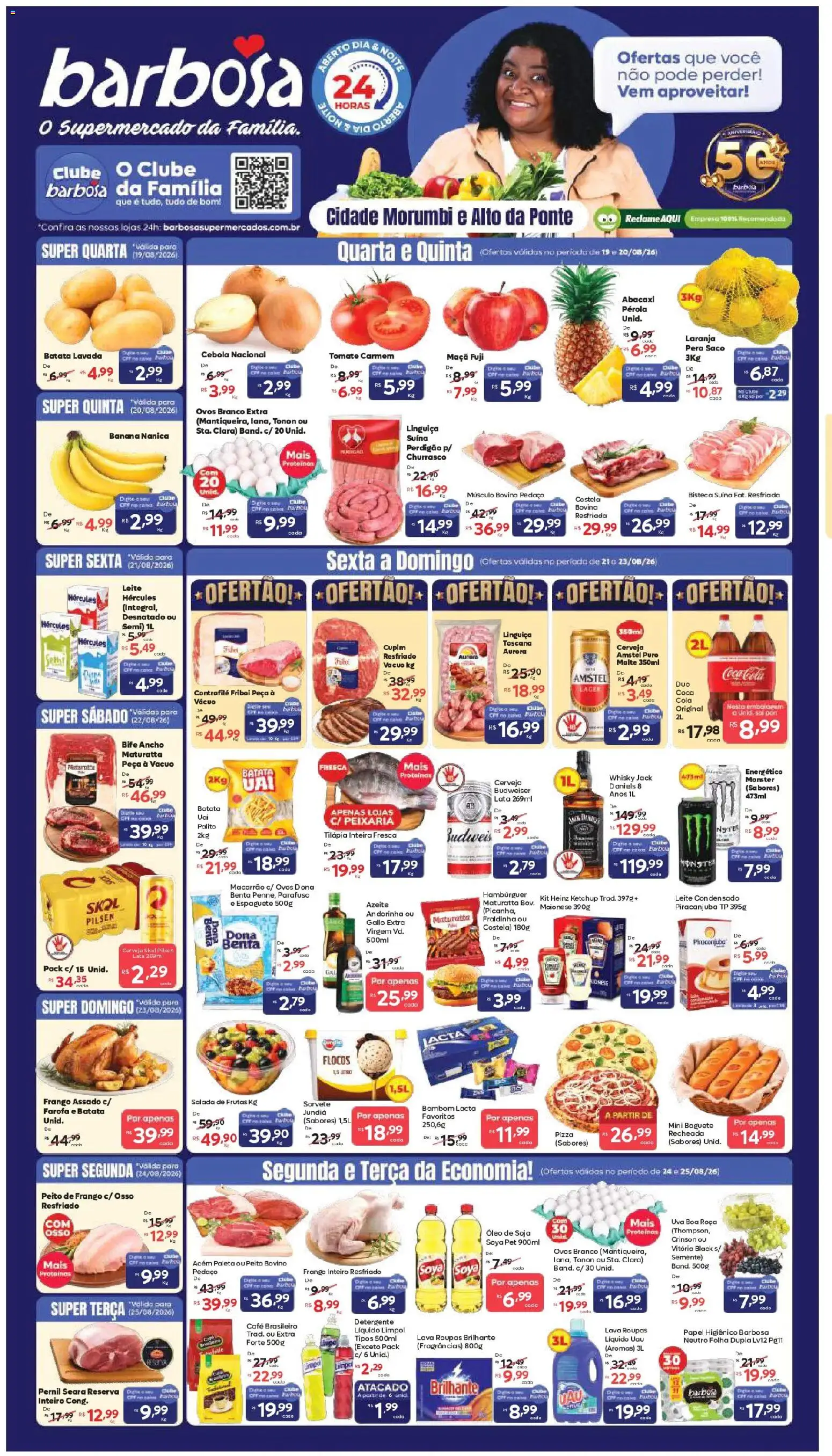 Barbosa Supermercados Folheto - válido de 19/08/2026 | Página: 1 | Produtos: Frango inteiro, Pizza, Azeite, Peito de frango
