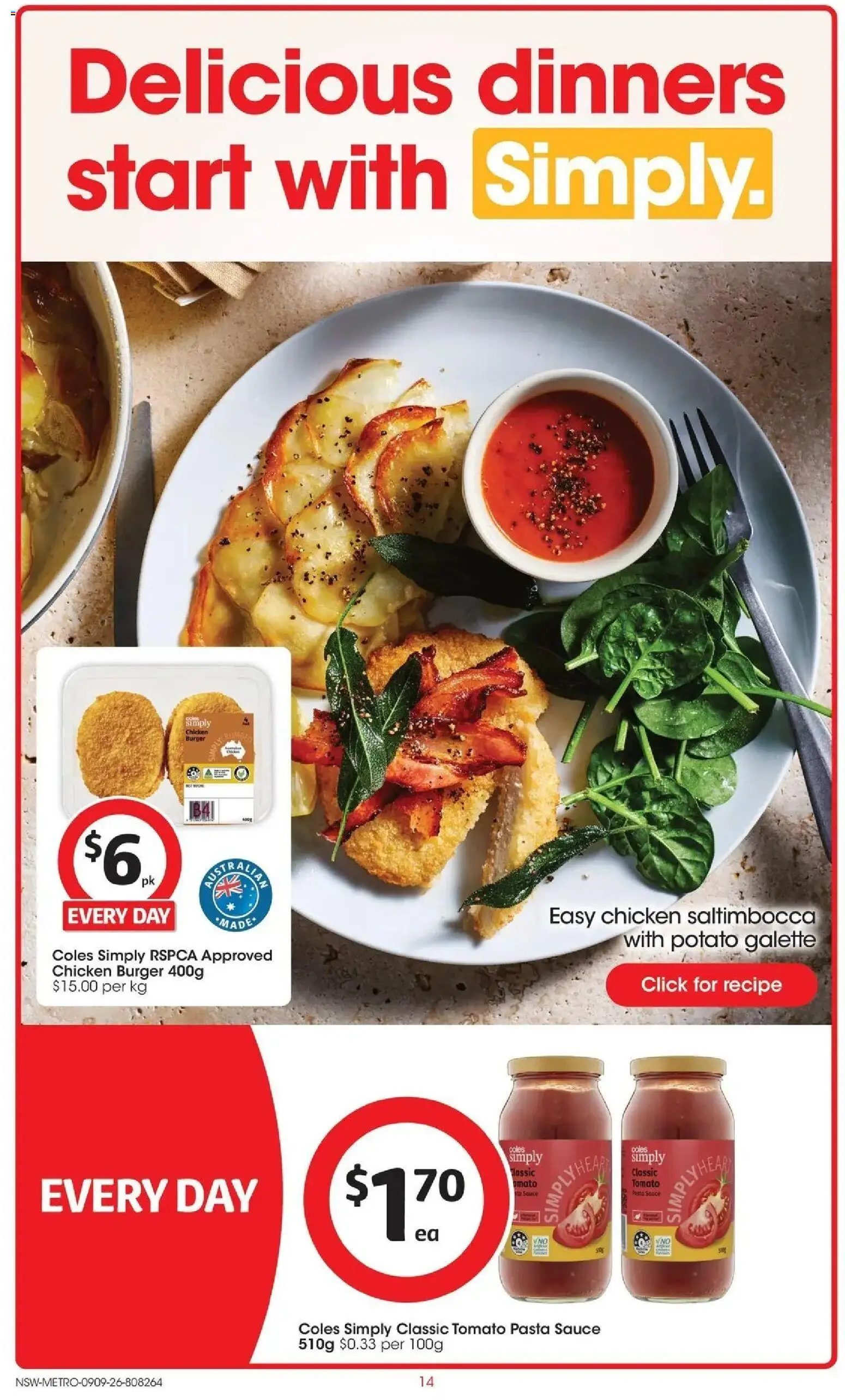﻿Coles catalogue valid from 09/09/2026 > Online Australia | Page: 14 | Products: Chicken, Pasta, Sauce, Tomato