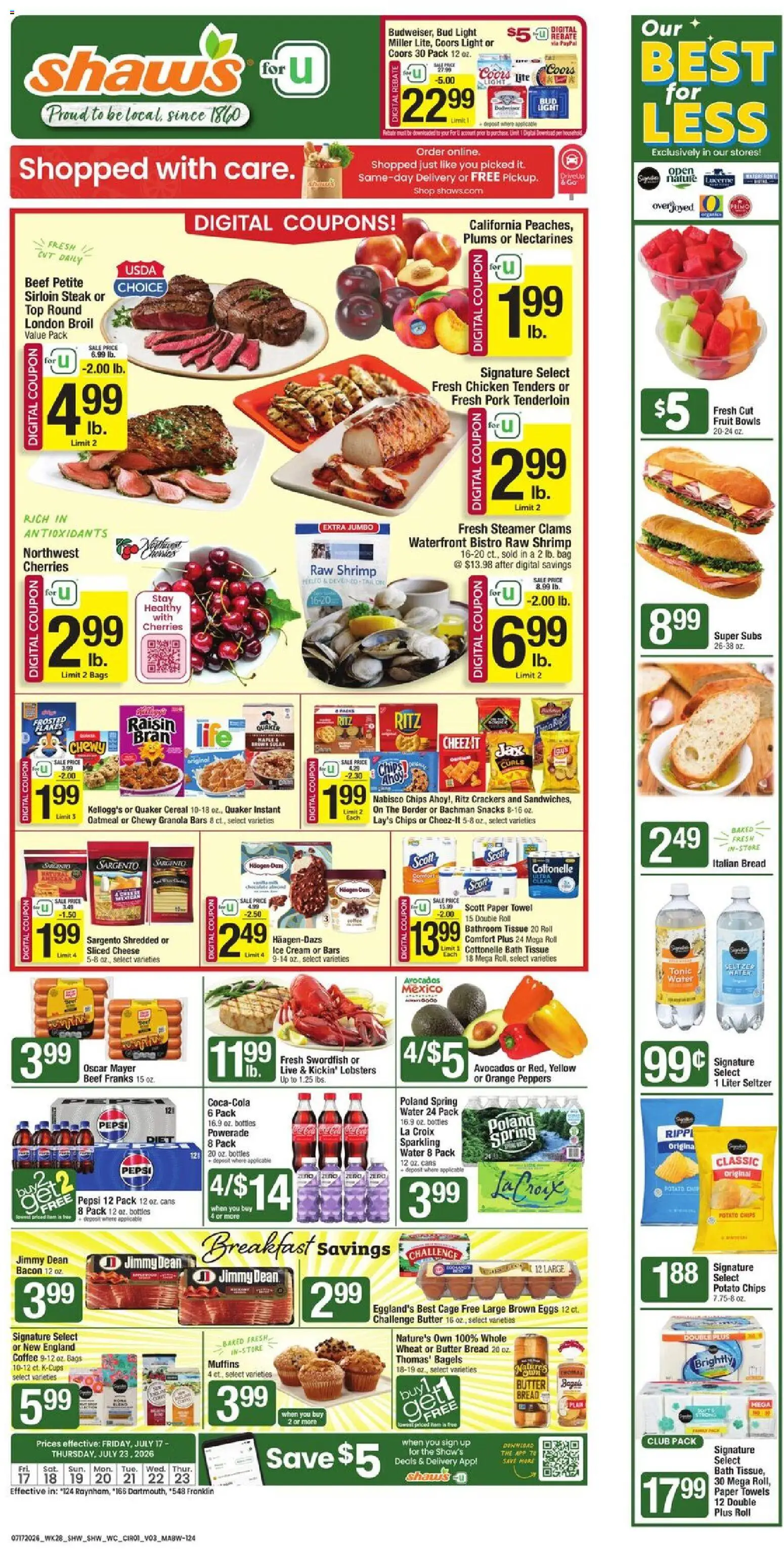 Shaw's Weekly Ad - MA - valid from 07/17/2026 | Page: 1 | Products: Bath, Butter, Coffee, Ice cream