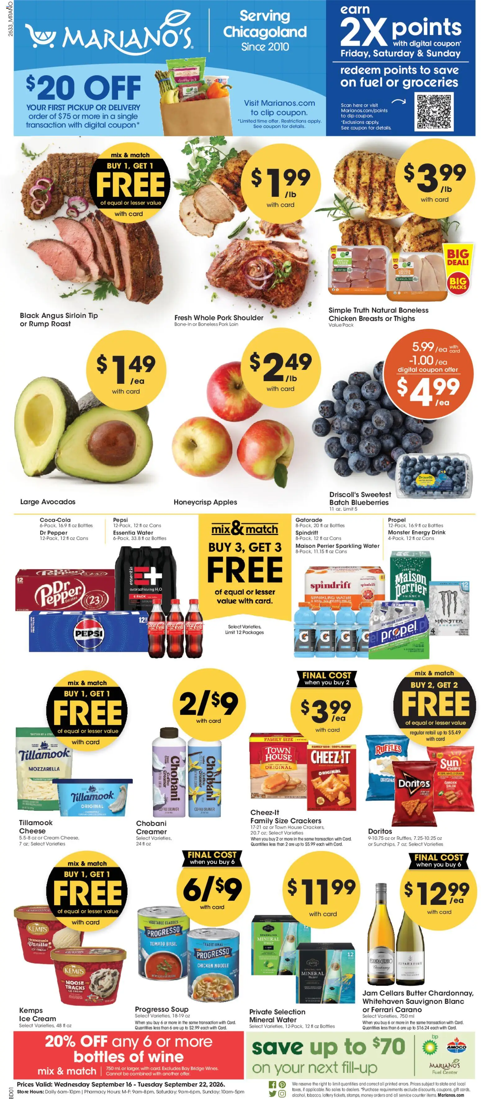 Mariano's Weekly Ad - valid from 09/16/2026 | Page: 1 | Products: Butter, Chips, Blueberries, Vanilla