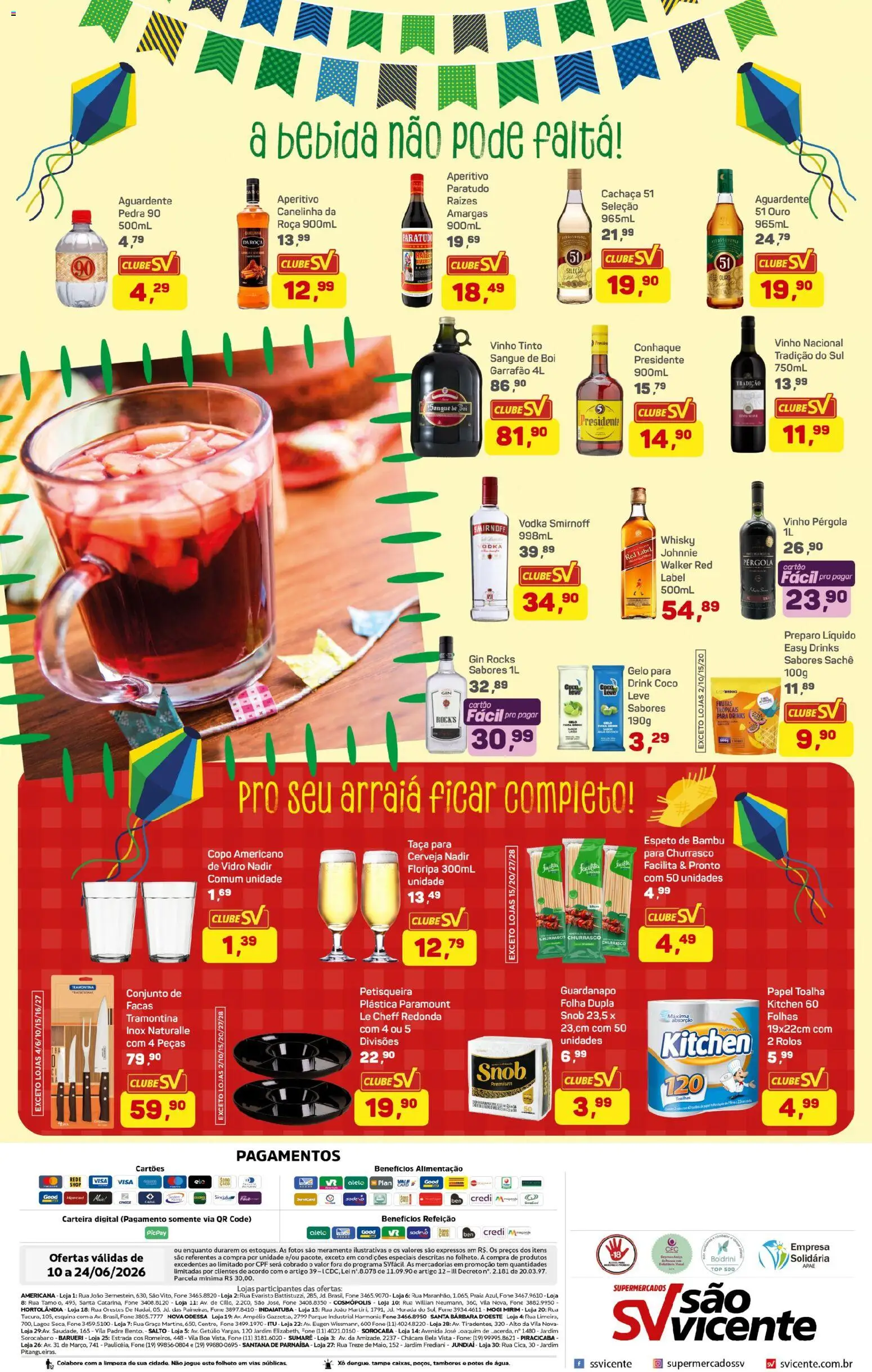Supermercados São Vicente Folheto - válido de 10.06.2026 | Página: 12 | Produtos: Whisky, Gin, Vodka, Bebida