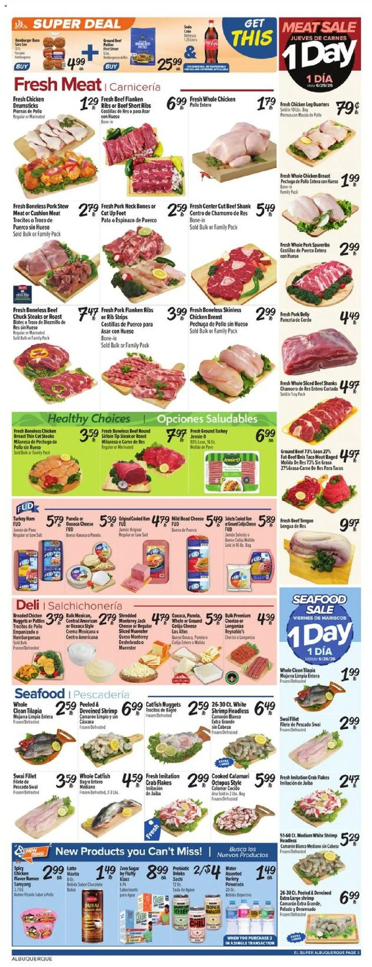 El Super Weekly Ad - NM - valid from 06/24/2026 | Page: 3 | Products: Beef, Water, Cushion, Sugar