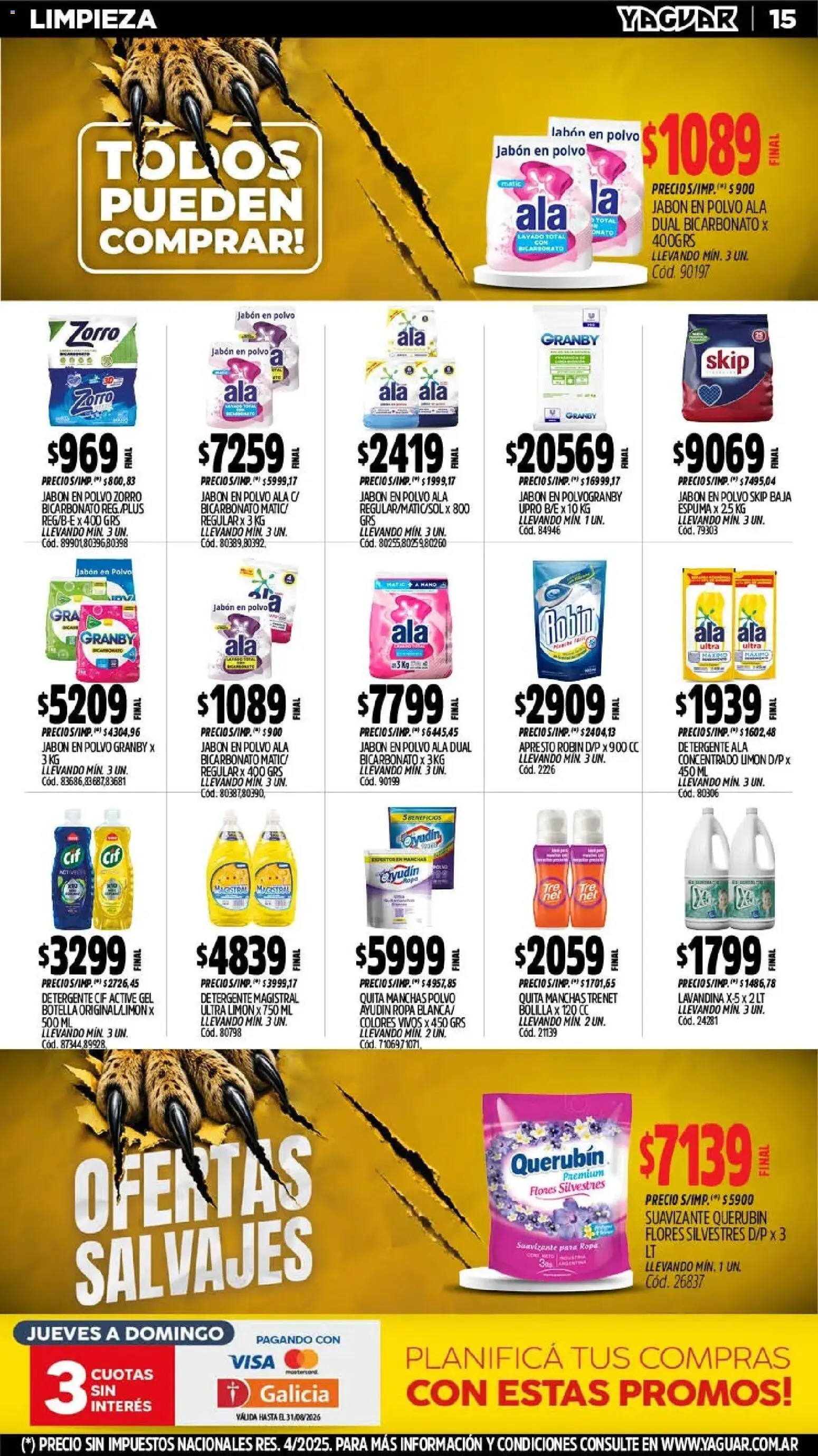 Yaguar - Oferta Semanal Chaco │ válido desde el 03/08/2026 | Página: 15 | Productos: Lavandina, Botella, Detergente, Suavizante