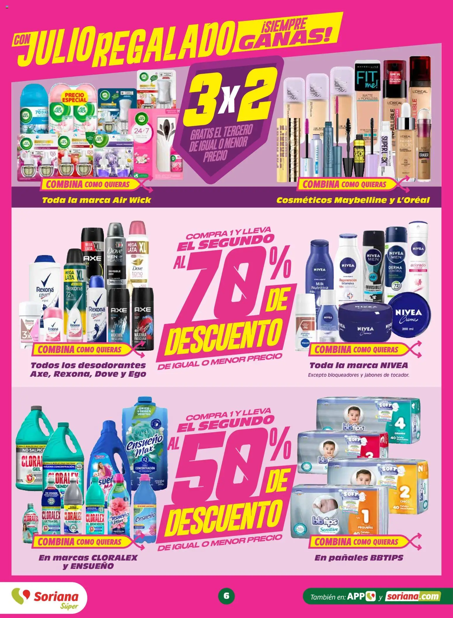 Nuevas ofertas de Soriana válidas en toda la República Mexicana desde el 05.06.2026. ¡Encuentra las mejores ofertas en Soriana Julio Regalado Súper Nacional! | Página: 6 | Productos: Pañales