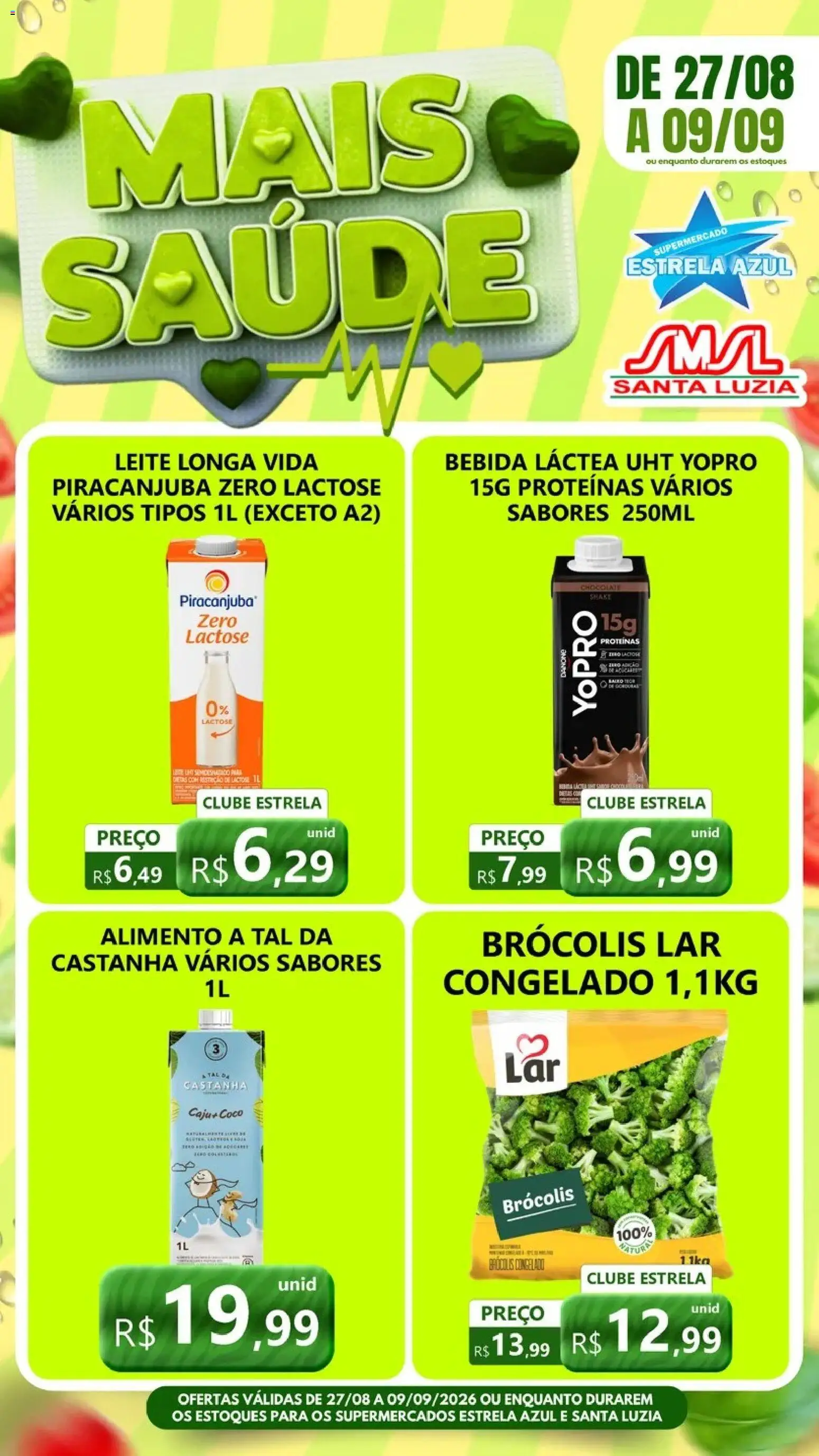 Estrela Azul Folheto - válido de 27/08/2026 | Página: 1 | Produtos: Caju, Leite longa vida, Coco, Bebida