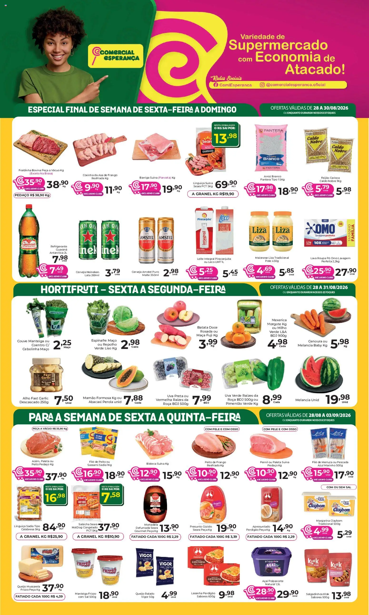 Comercial Esperança Folheto - válido de 28/08/2026 | Página: 1 | Produtos: Mamão, Frango, Maionese, Milho