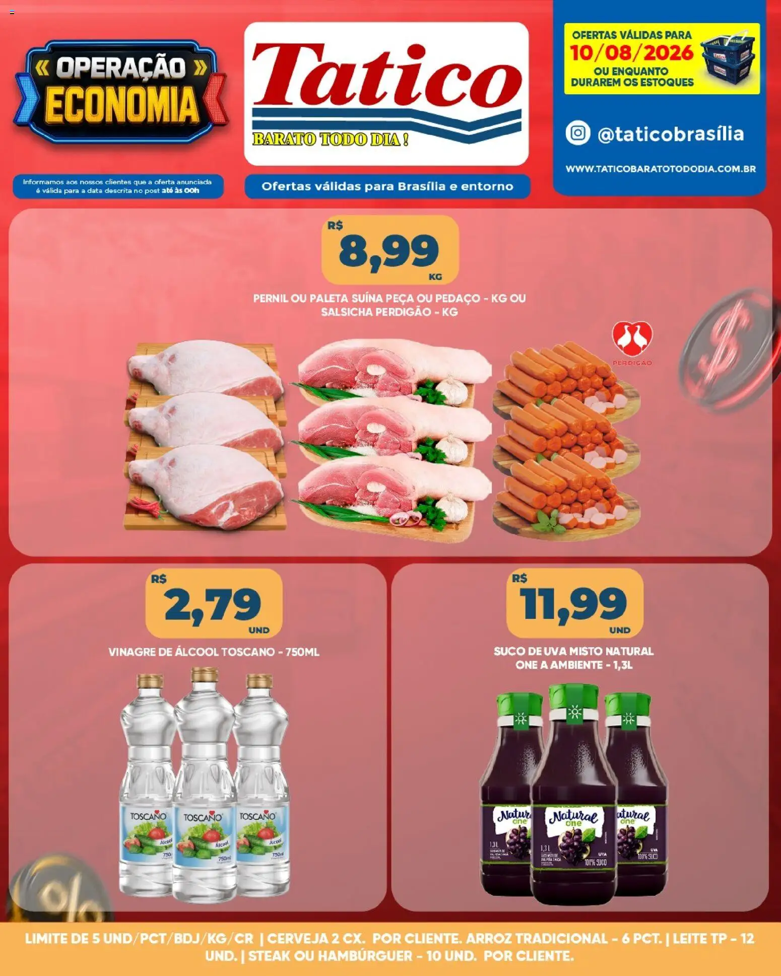 Tatico Folheto - válido de 10/08/2026 | Página: 4 | Produtos: Álcool, Salsicha, Suco, Hambúrguer