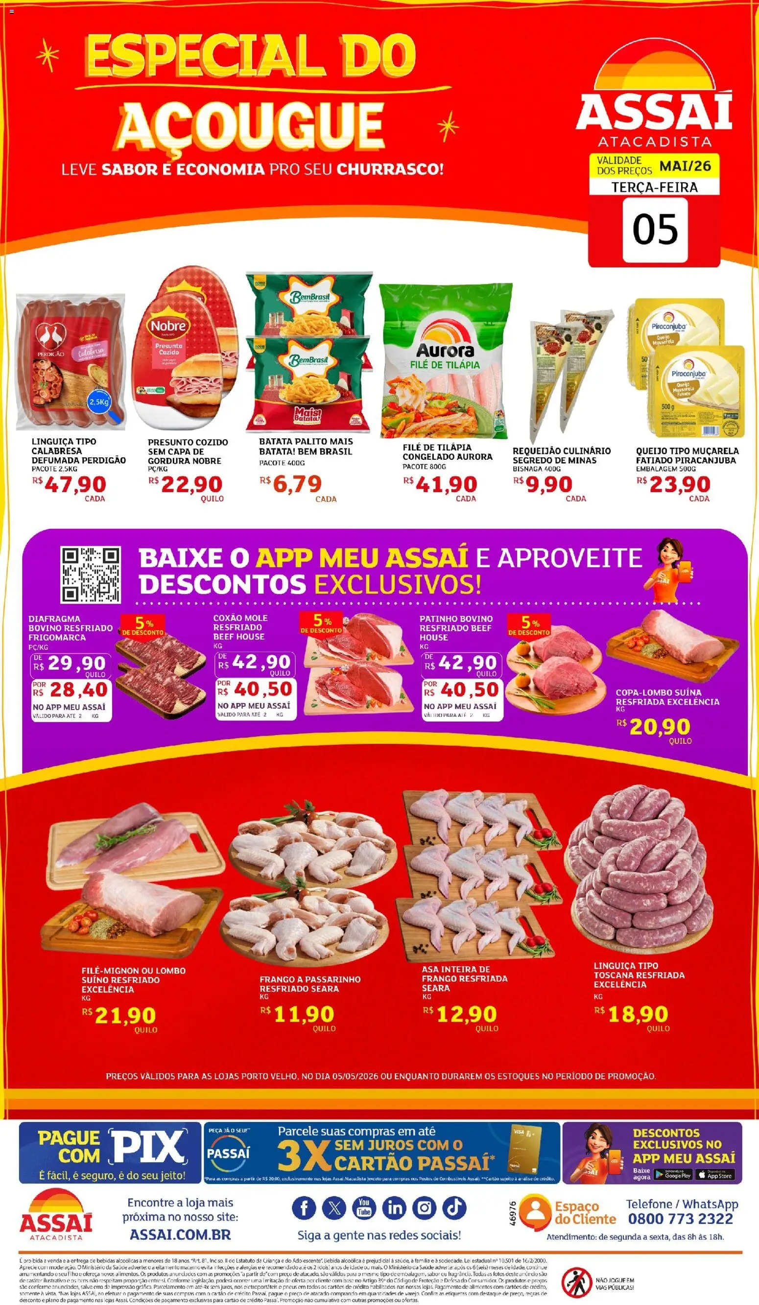 Assaí Atacadista Folheto - válido de 05.05.2026 | Página: 1 | Produtos: Base, Requeijão, Filé de tilápia, Mussarela