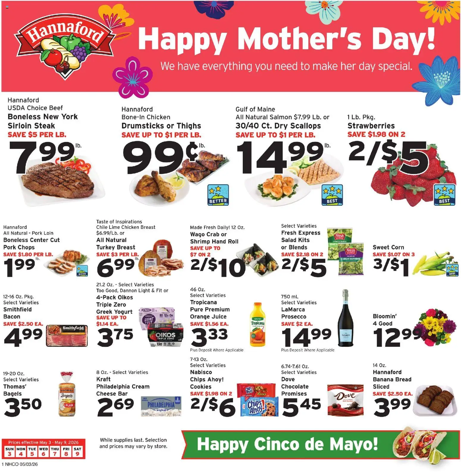 Hannaford Weekly Ad - valid from 03.05.2026 | Page: 1 | Products: Cheese, Pork, Chips, Cookies