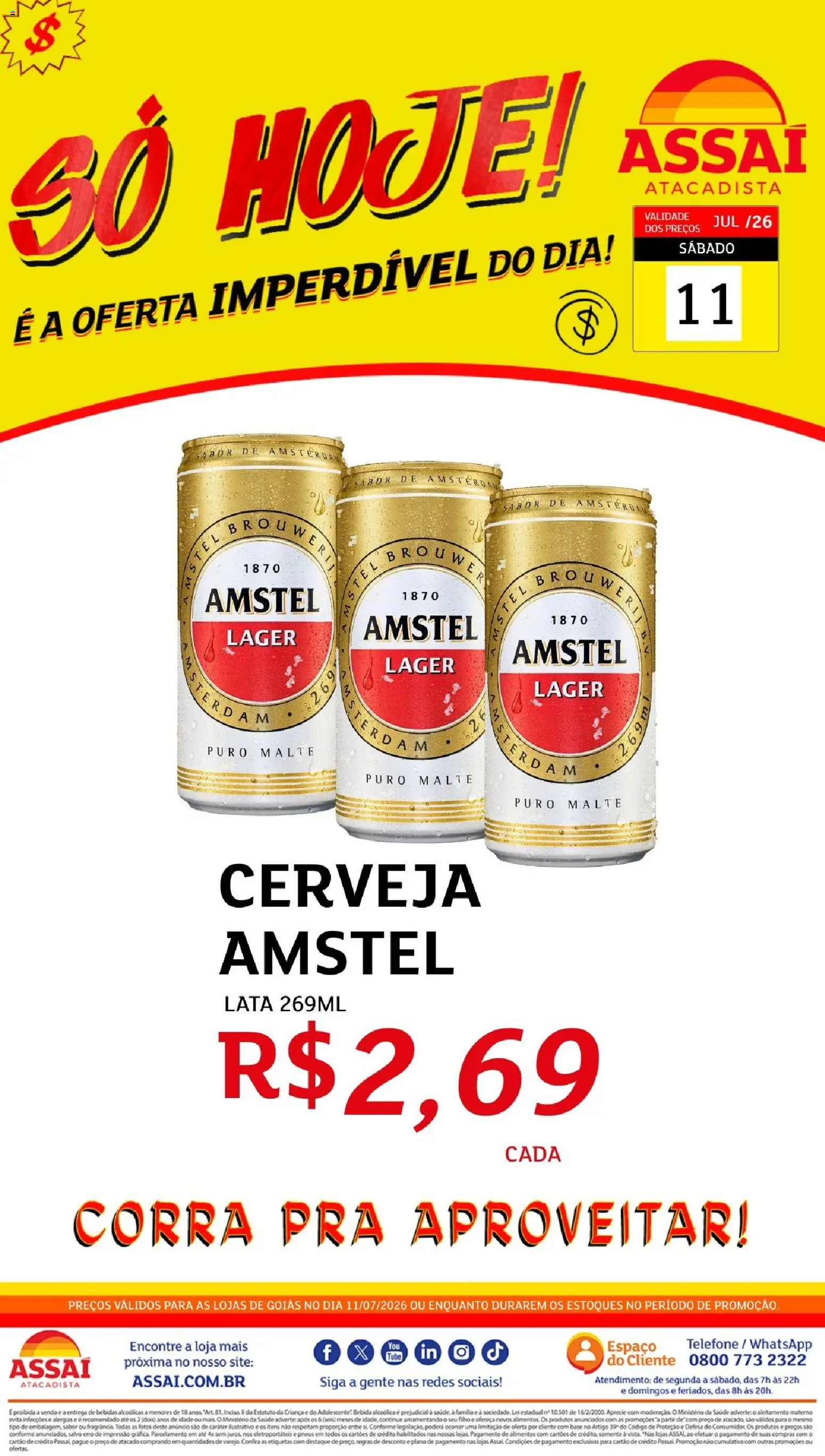 Assaí Atacadista Folheto - válido de 11/07/2026 | Página: 1 | Produtos: Cerveja, Pneus, Base, Telefone