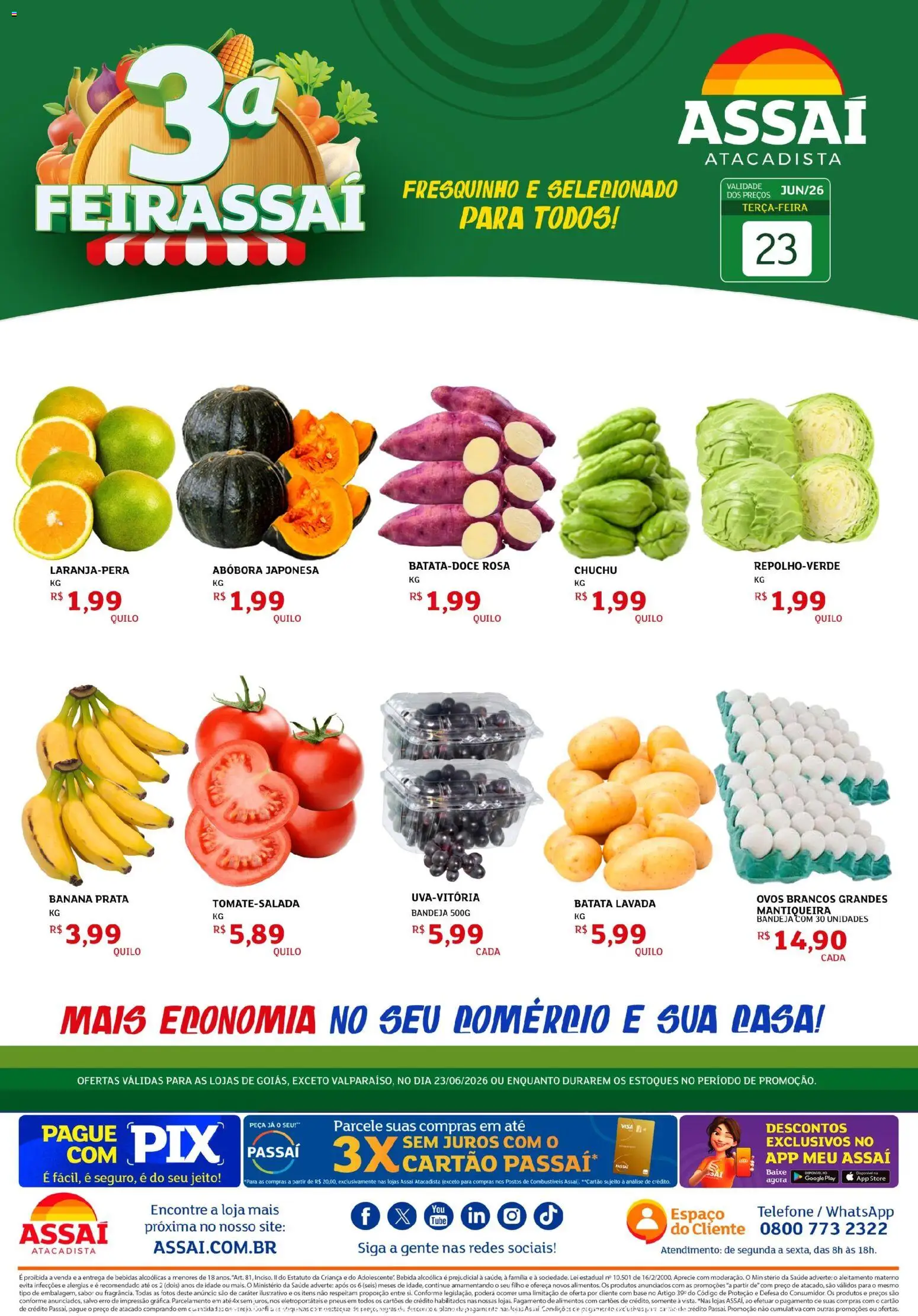 Assaí Atacadista Folheto - válido de 23/06/2026 | Página: 1 | Produtos: Abóbora, Ovos, Pneus, Batata