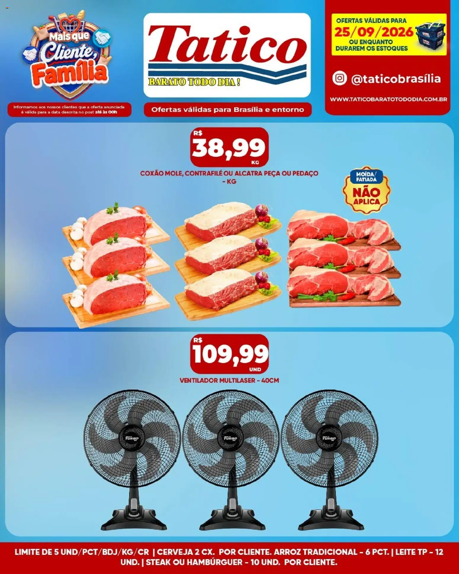 Tatico Folheto - válido de 25/09/2026 | Página: 14 | Produtos: Ventilador, Steak, Alcatra, Hambúrguer