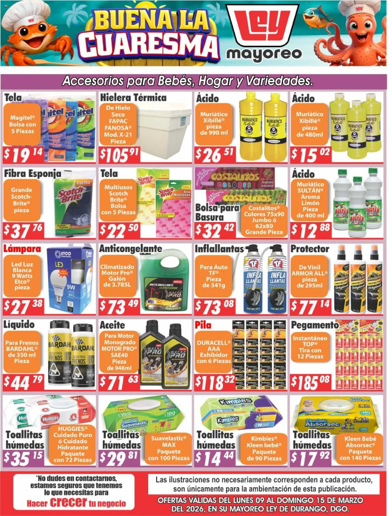 Nuevas ofertas de Casa Ley válidas en toda la República Mexicana desde el 09.03.2026. ¡Encuentra las mejores ofertas en Casa Ley folleto Durango! | Página: 1 | Productos: Bolsa, Limón, Toallitas húmedas, Cocina