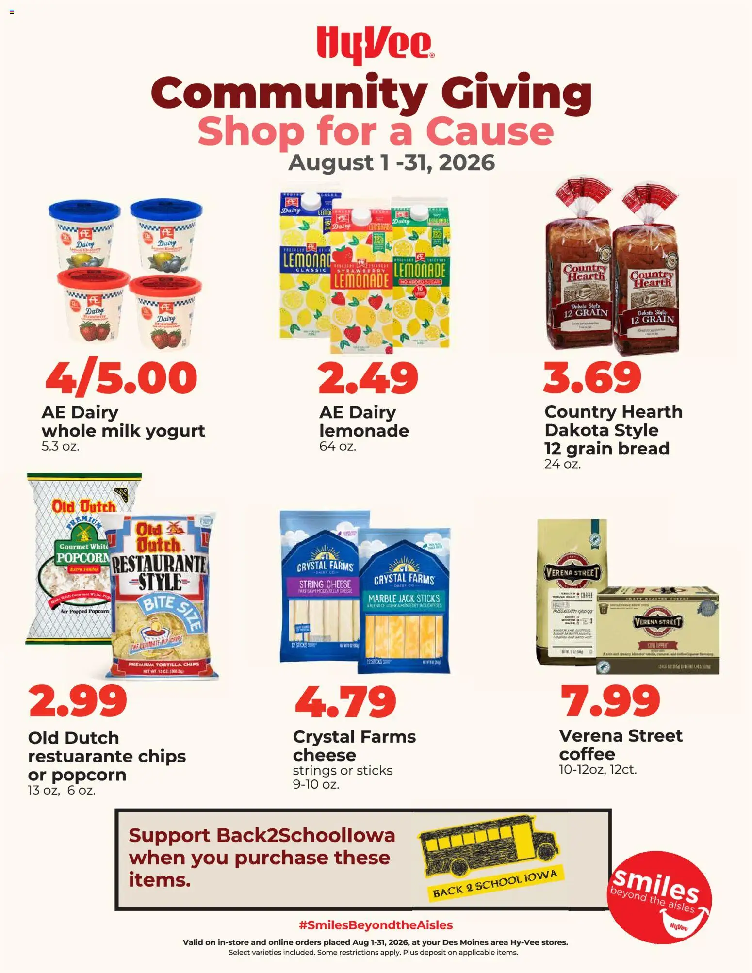 HyVee August Specials - valid from 08/01/2026 | Page: 1 | Products: Cheese, Bread, Coffee, Chips