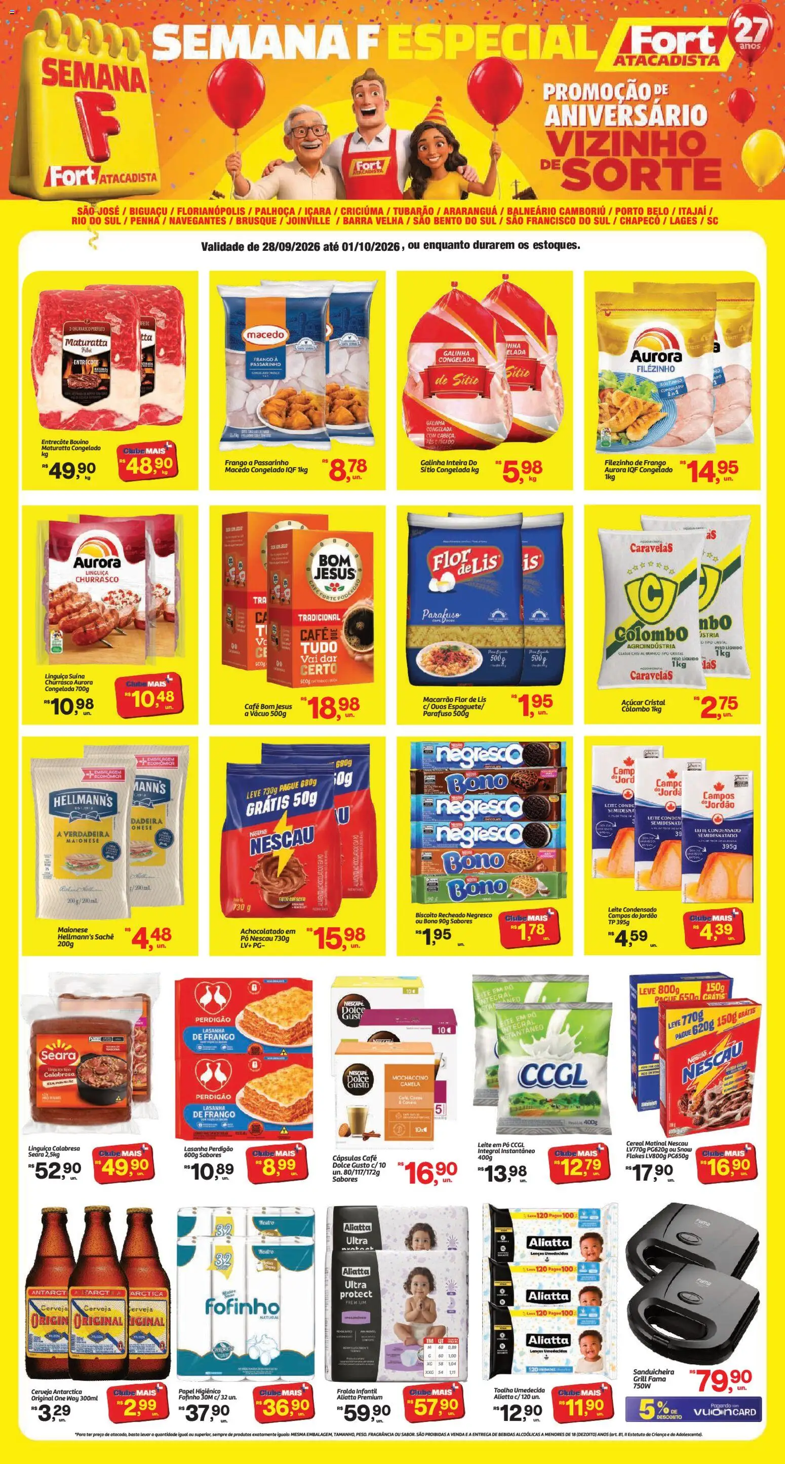 Fort Atacadista Folheto - válido de 28/09/2026 | Página: 1 | Produtos: Linguiça, Maionese, Leite condensado, Papel higiênico