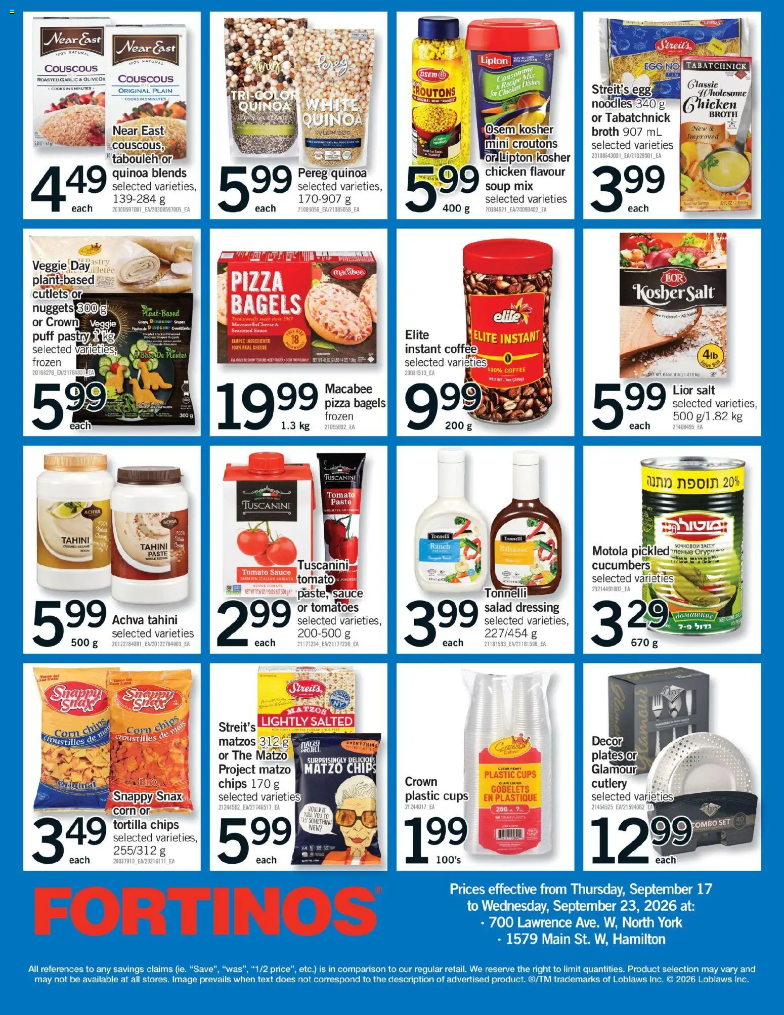 Fortinos flyer valid from Sep 17, 2026 | Page: 34 | Products: Garlic, Chicken broth, Pizza, Tomatoes