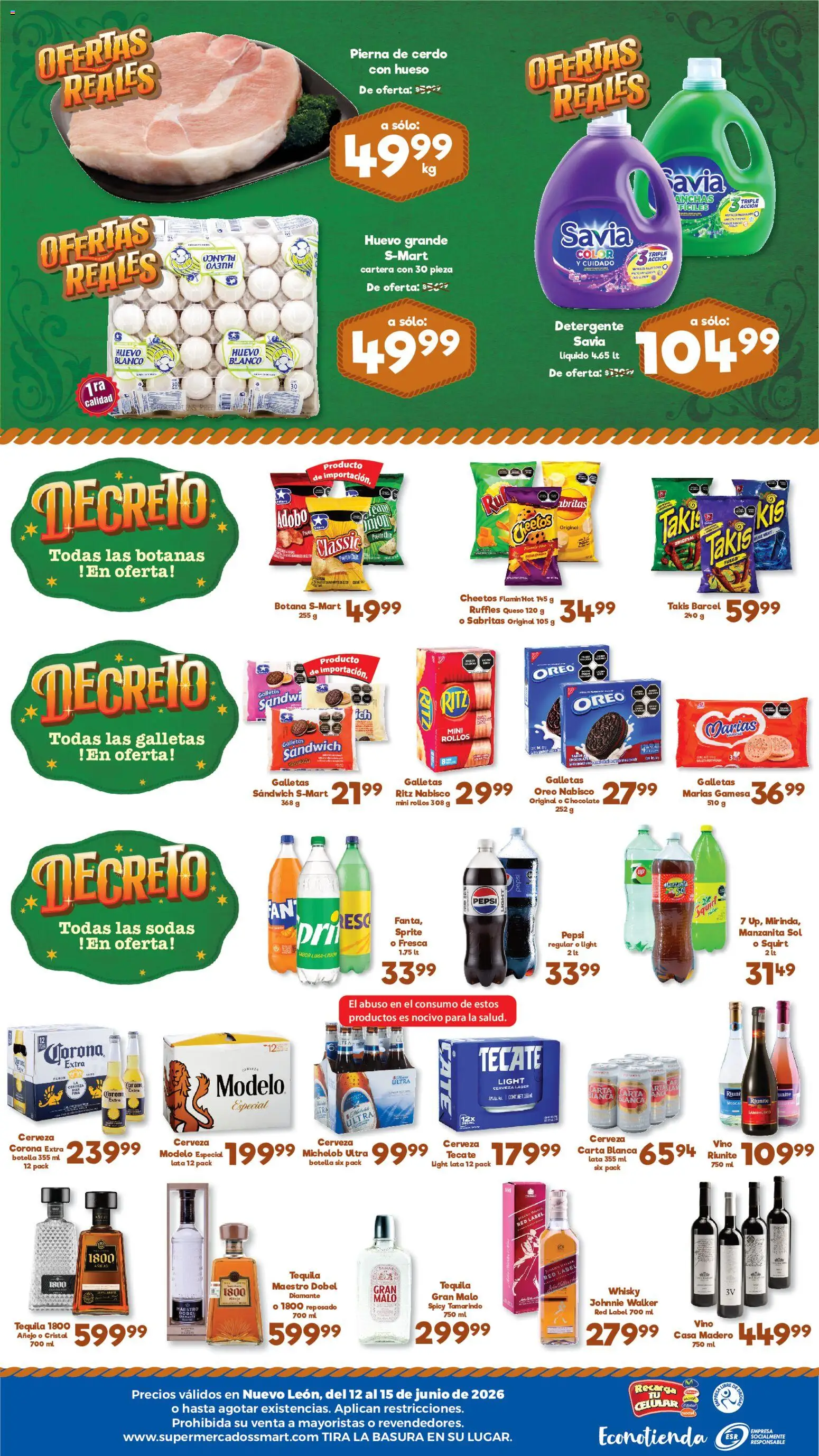 Nuevas ofertas de S-Mart válidas en toda la República Mexicana desde el 12.06.2026. ¡Encuentra las mejores ofertas en S-Mart folleto Ofertas de feria Monterrey! | Página: 2 | Productos: Whiskey, Queso, Cerveza, Cerdo
