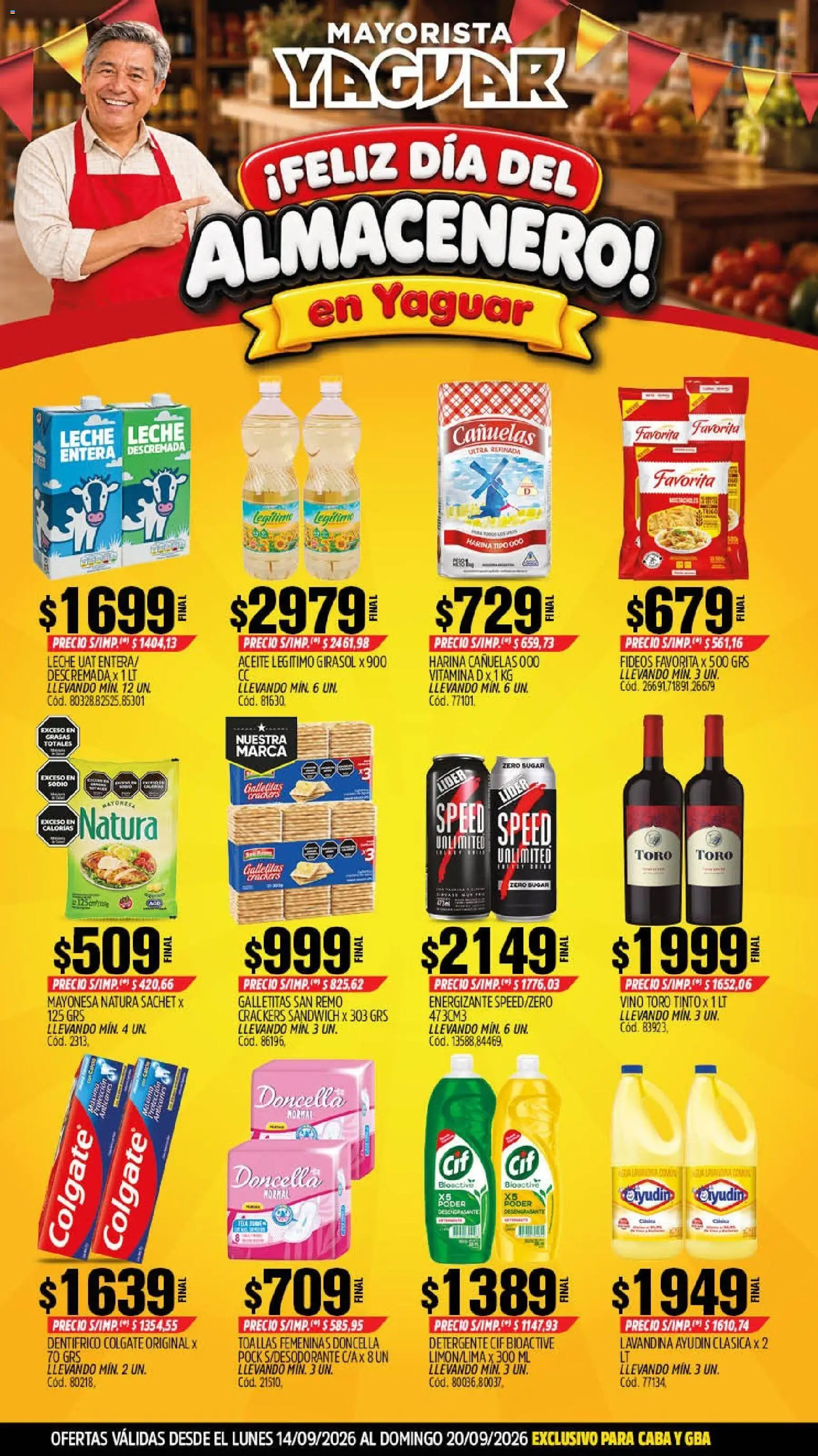 Yaguar catálogo │ válido desde el 14/09/2026 | Página: 1 | Productos: Lavandina, Toallas, Aceite, Mayonesa