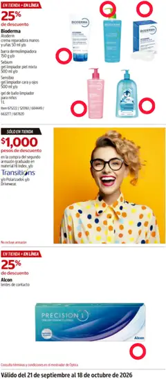 Vista previa de Bioderma Atoderm crema reparadora manos y uñas 50 ml y/o barra dermolimpiadora 150 g y/o Sebium gel limpiador piel mixta 500 ml y/o Sensibio gel limpiador cara y ojos 500 ml y/o gel de baño limpiador para niños 1 L, 25% de descuento, nuevo folleto de la tienda, válido en México a partir del 21/09/2026 | Página: 38