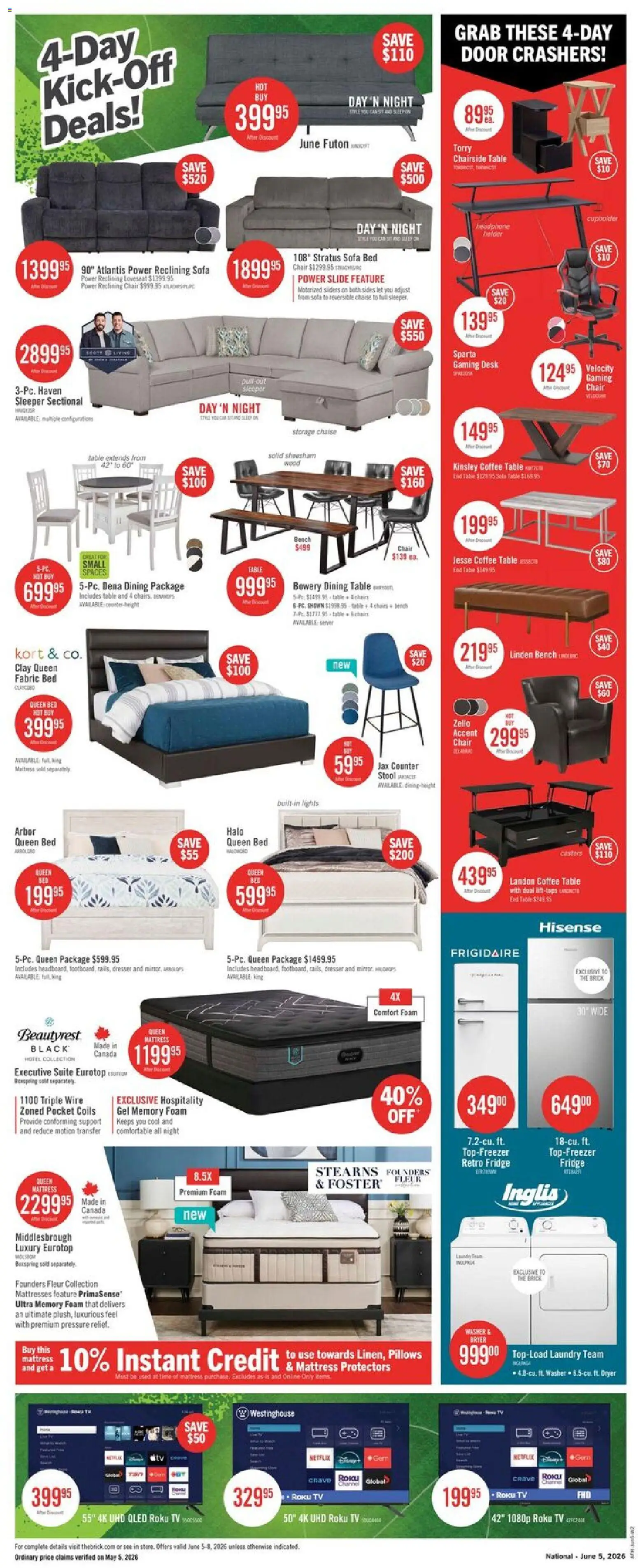 The Brick flyer valid from 05.06.2026 | Page: 2 | Products: Bed, Mattress, Coffee table, Chair