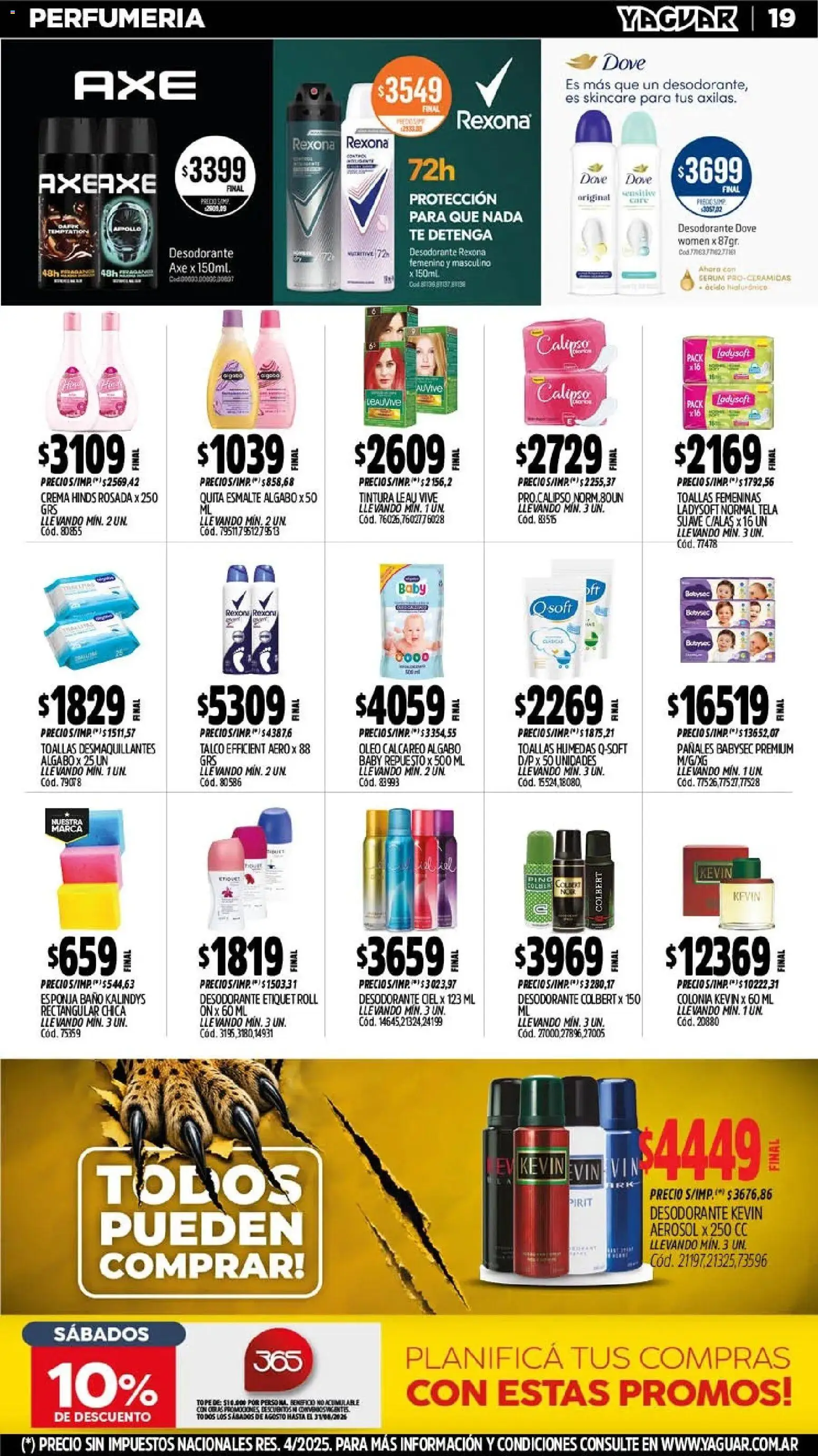 Yaguar - Oferta Semanal Mendoza │ válido desde el 03/08/2026 | Página: 19 | Productos: Toallas, Baño, Tintura, Pañales