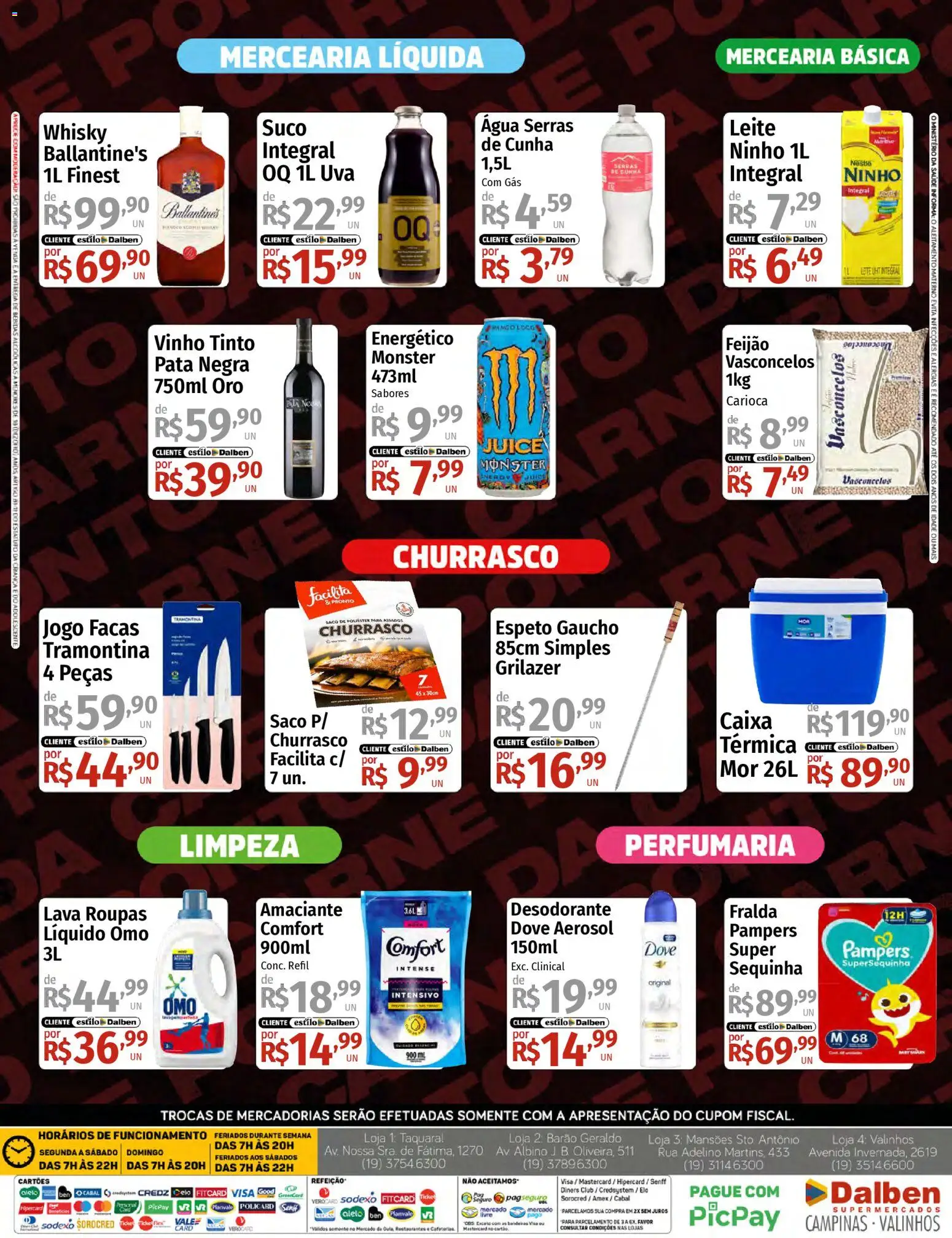 Supermercado Dalben Folheto - válido de 29.04.2026 | Página: 4 | Produtos: Feijão, Leite, Monster, Dove