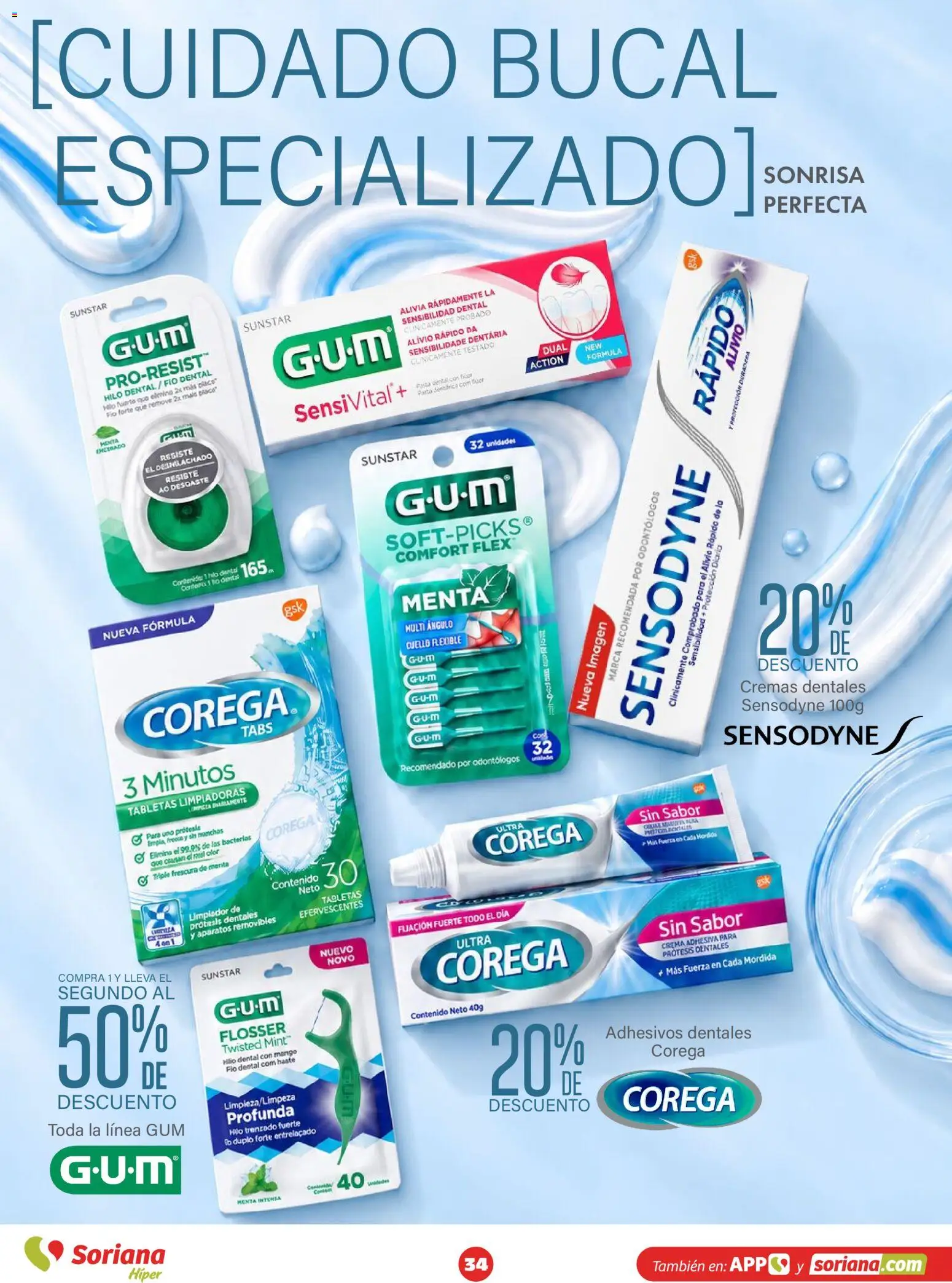 Nuevas ofertas de Soriana válidas en toda la República Mexicana desde el 30/09/2026. ¡Encuentra las mejores ofertas en Soriana Híper - Modo #Glowing! | Página: 34 | Productos: Crema, Mango, Limpiador, Hilo dental